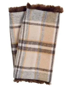 Fingerless / Texting Gloves - Wool Plaid in Daybreak with Cuddly Faux Fur