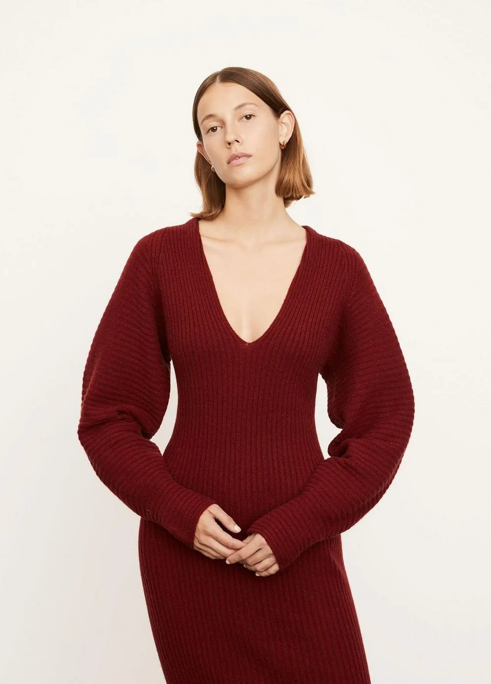 Fitted Dolman Sleeve Dress in Currant