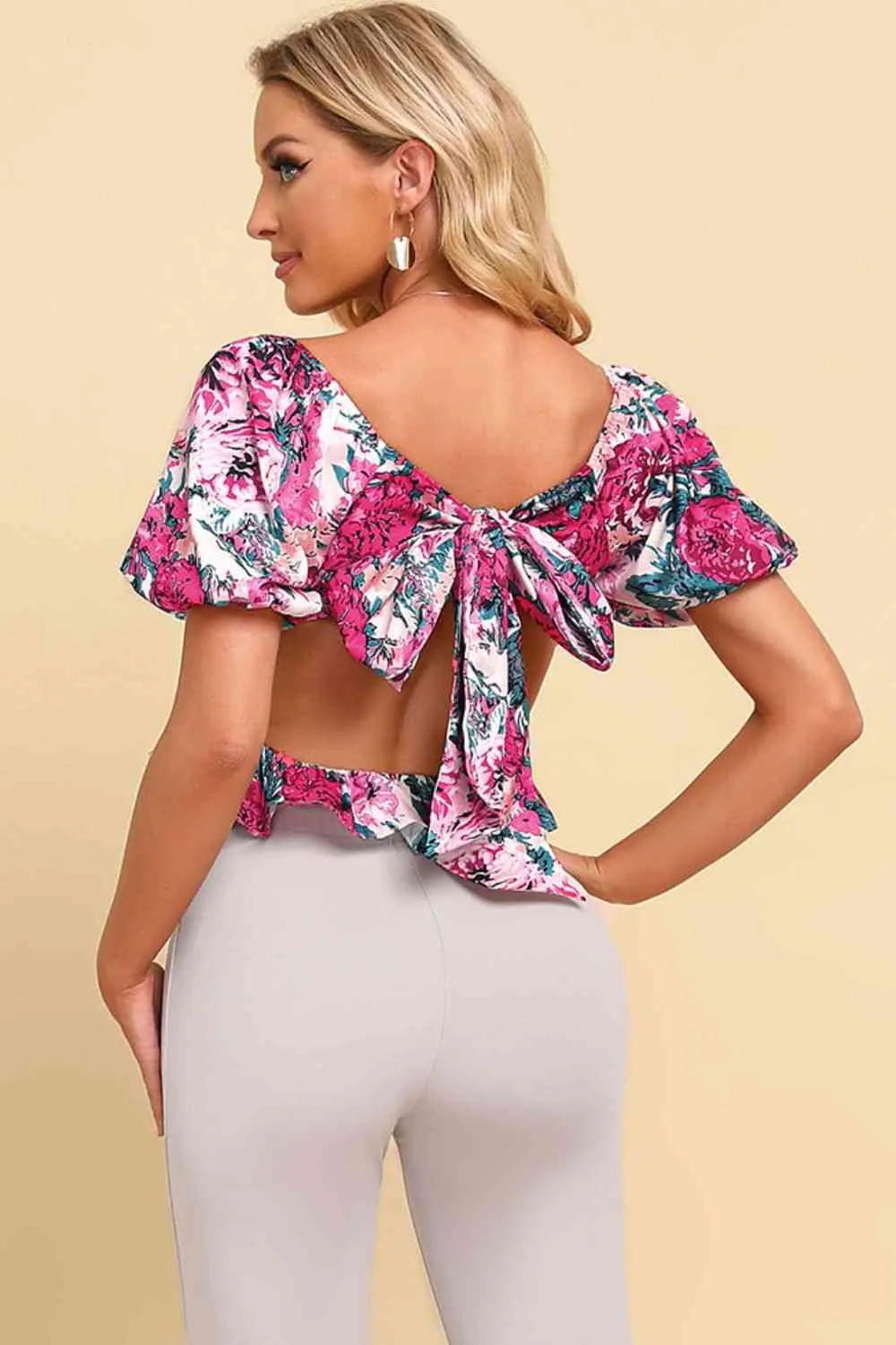 Floral Tied Cropped Peplum Blouse