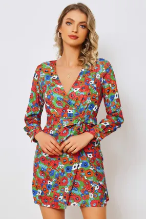 Floral Tied Long Sleeve Plunge Dress