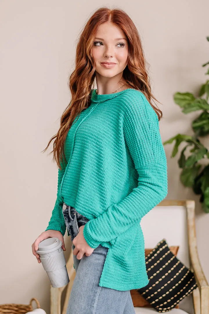 For The Moment Waffle Knit Top | Turquoise