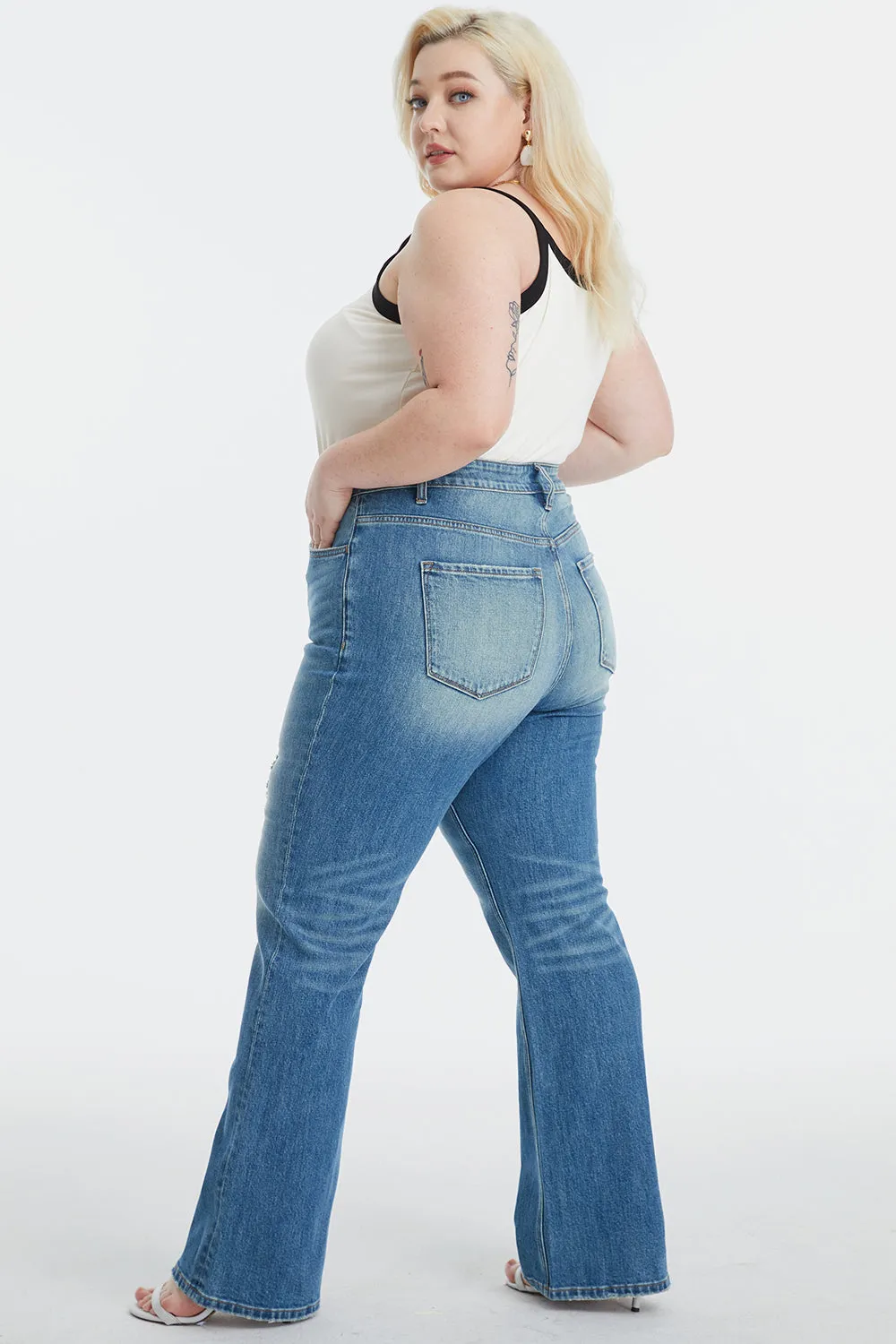 Full Size Ultra High-Waist Gradient Bootcut Mom Jeans