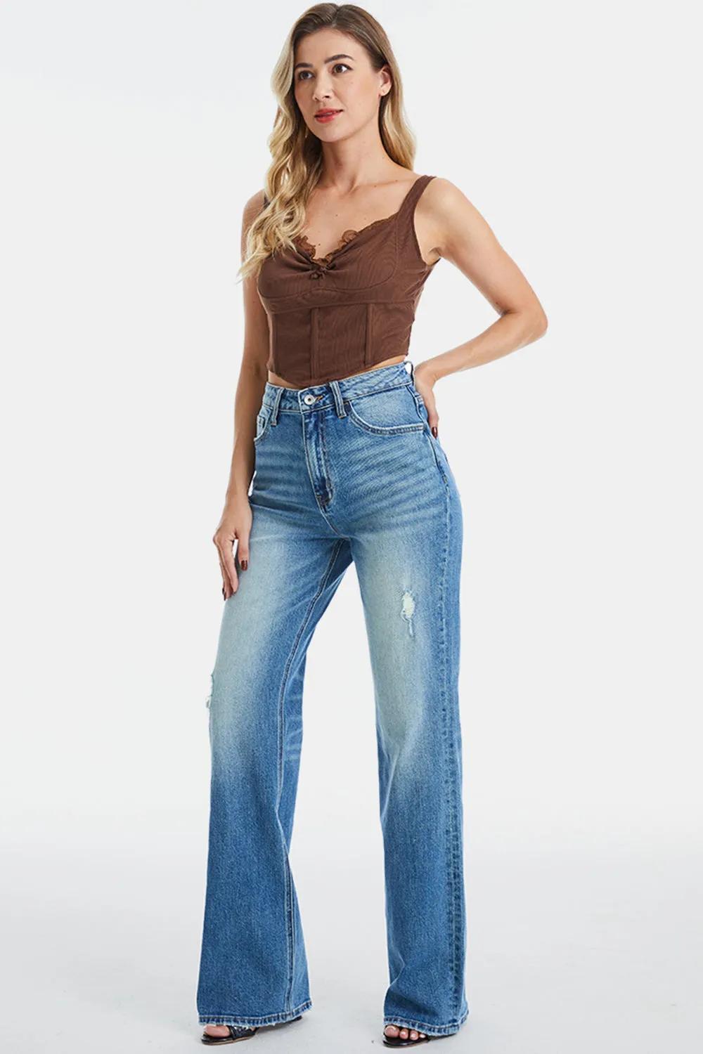 Full Size Ultra High-Waist Gradient Bootcut Mom Jeans