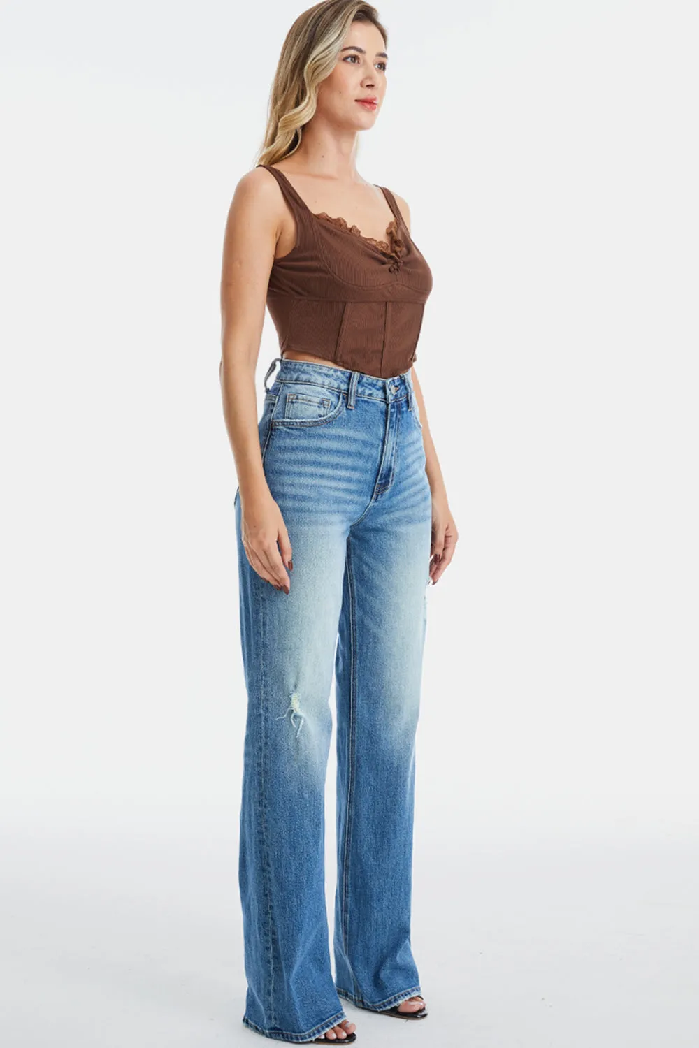 Full Size Ultra High-Waist Gradient Bootcut Mom Jeans