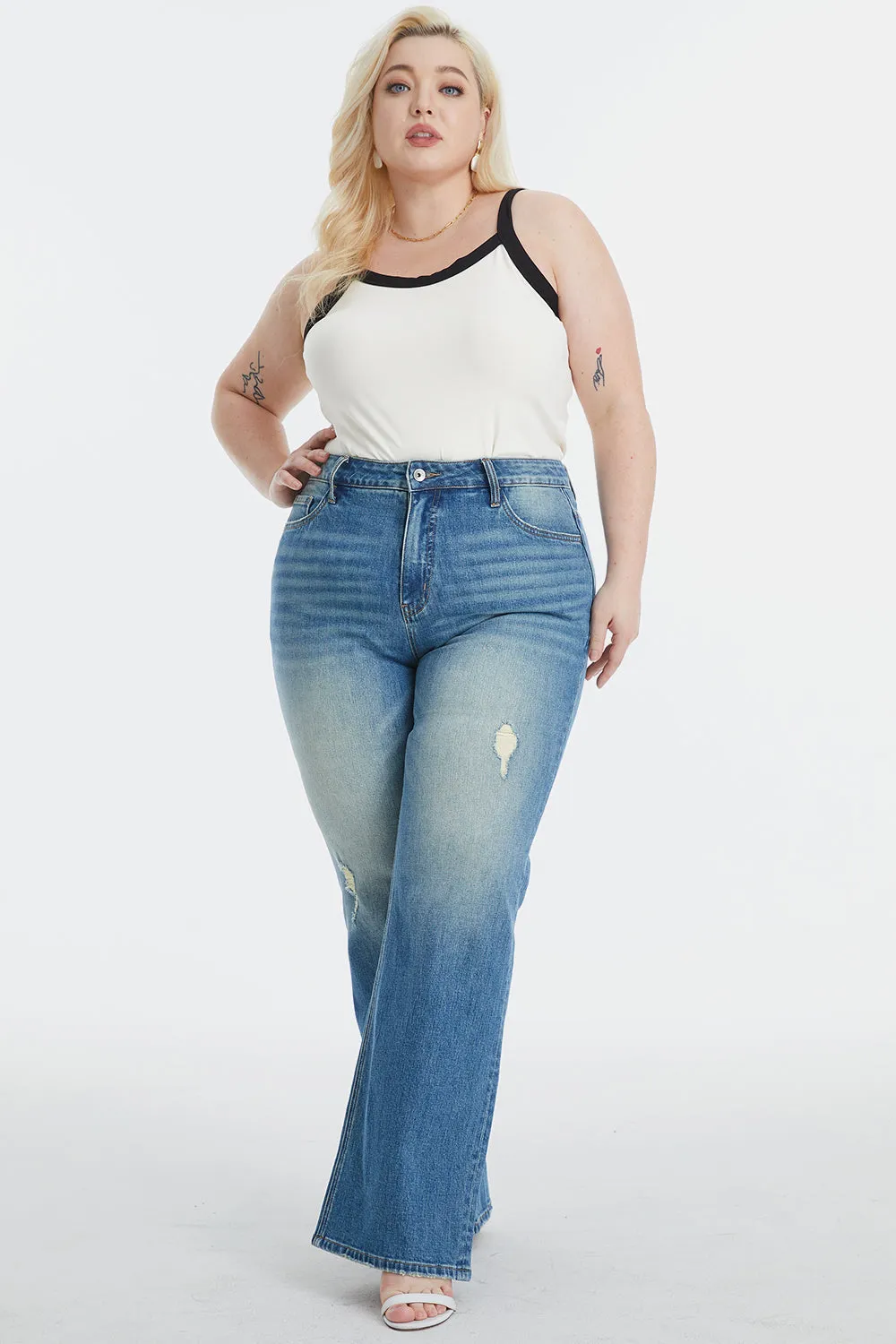 Full Size Ultra High-Waist Gradient Bootcut Mom Jeans