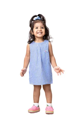 Girls Blue Seersucker Dress