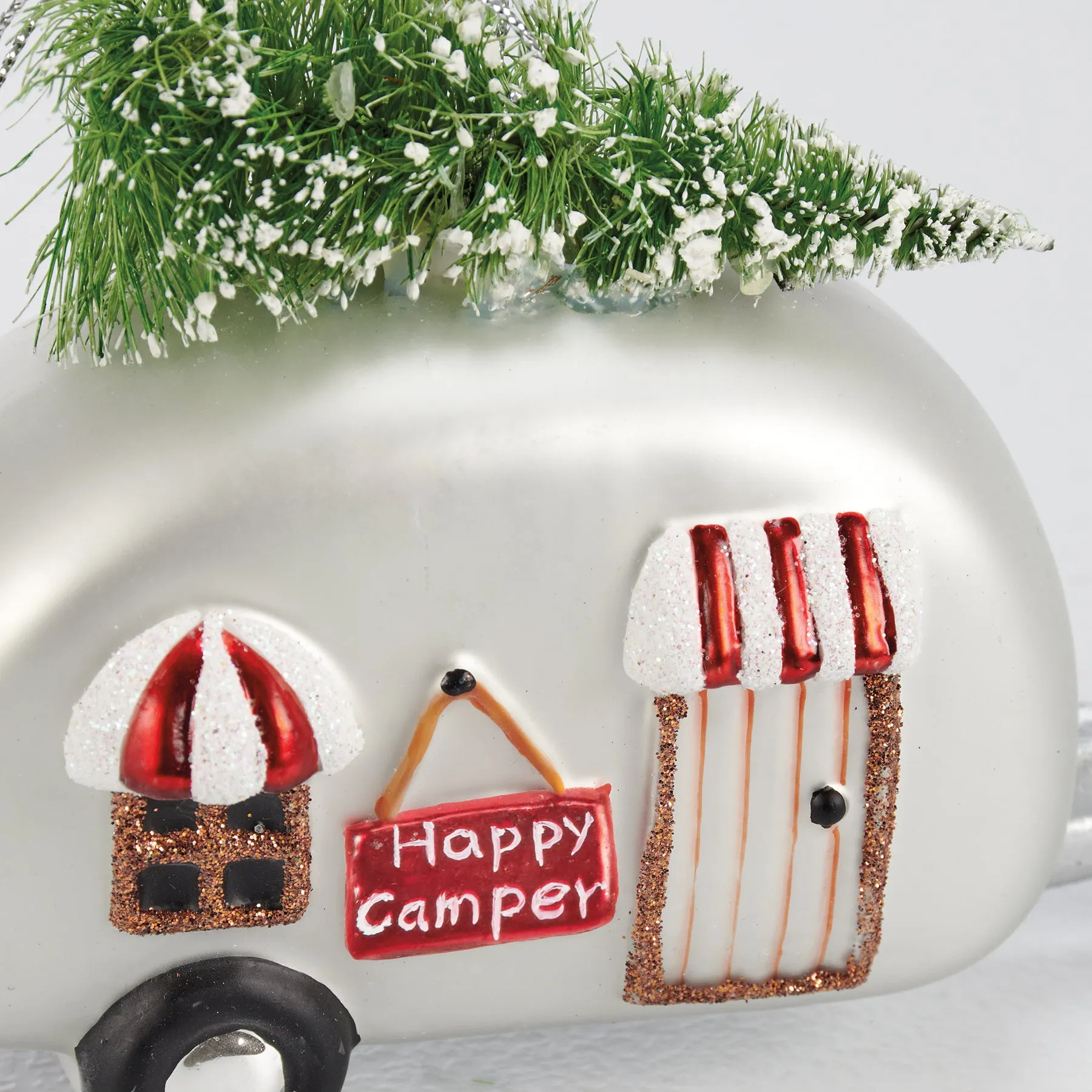 Glass Happy Camper Ornament