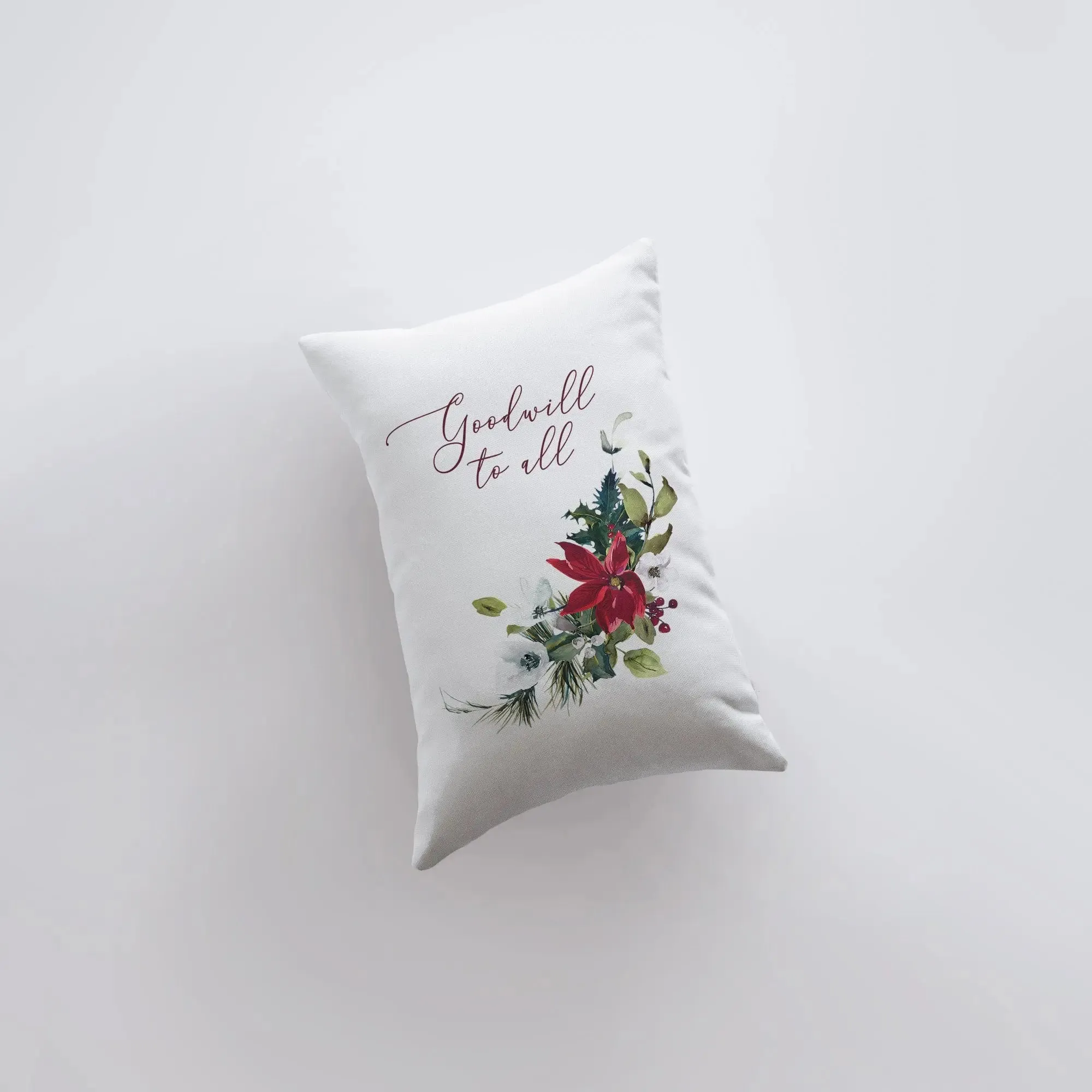 Goodwill to All | Christmas Poinsettia | Throw Pillow Cover | Christmas Pillowcase | 12x18 | Elegant Luxury Decor | Cute Home Decor