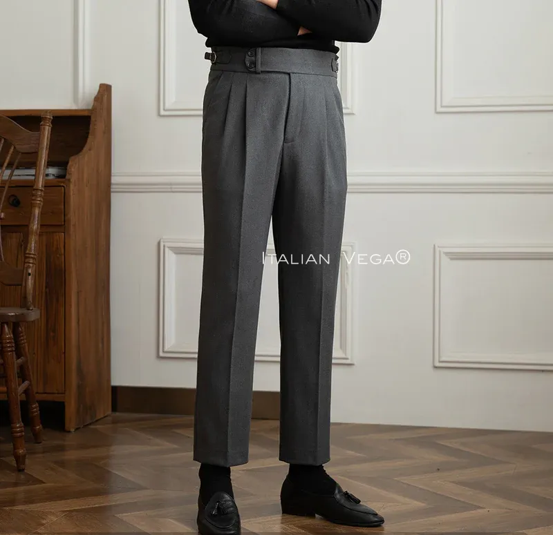 Grey Wool Signature Buttoned Gurkha Pants by Italian Vega® (Winter Edition)