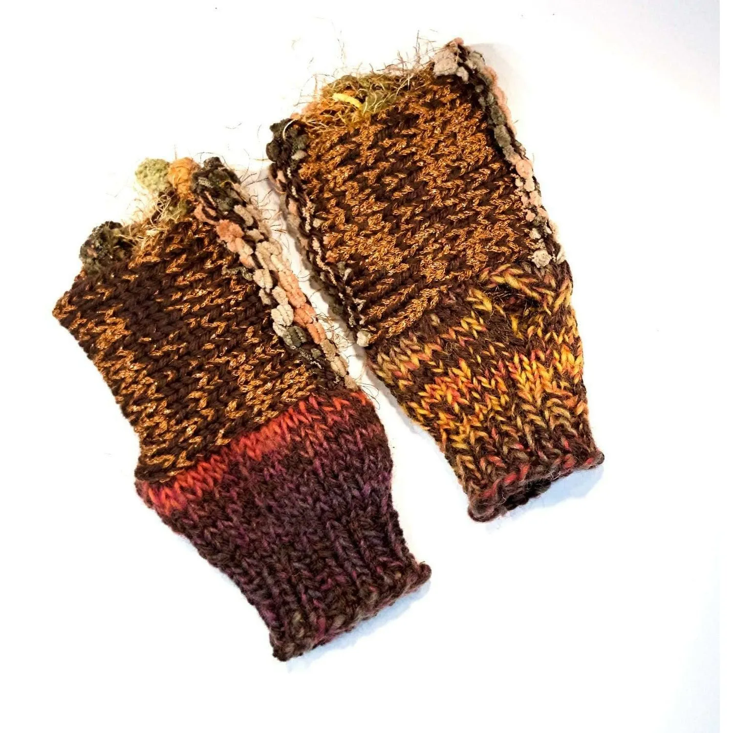 Hand knit funky fun fingerless fingers free driving gloves