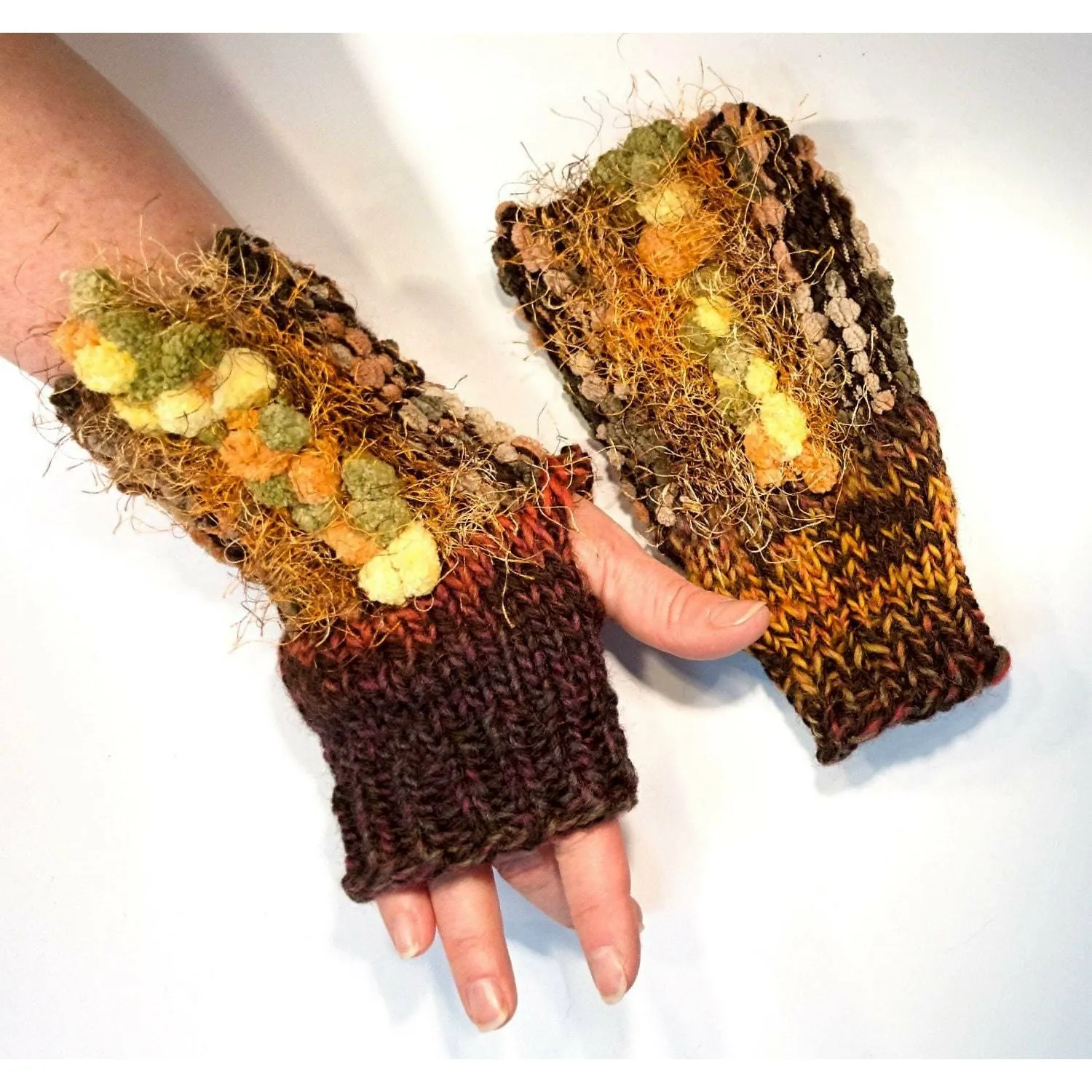 Hand knit funky fun fingerless fingers free driving gloves