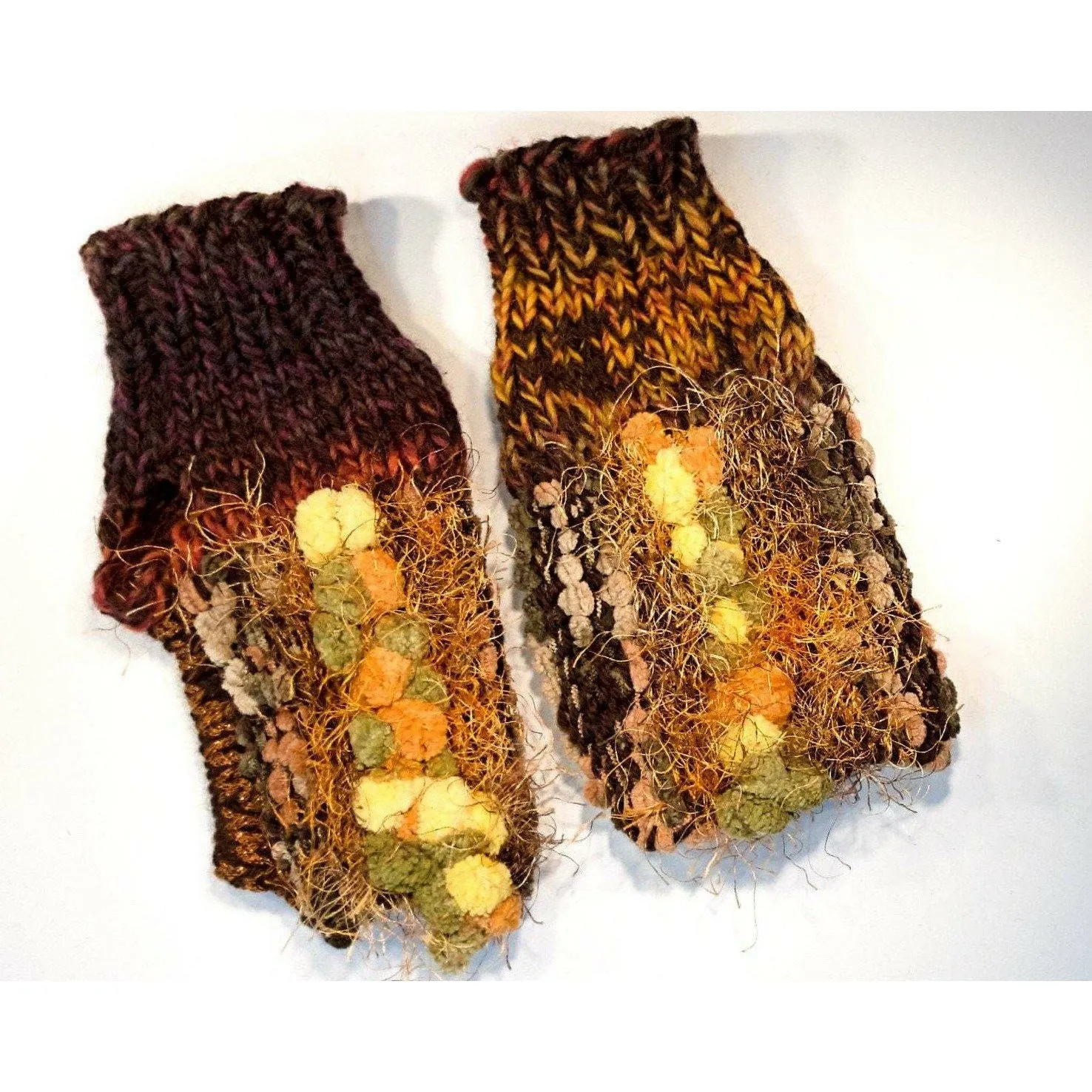 Hand knit funky fun fingerless fingers free driving gloves