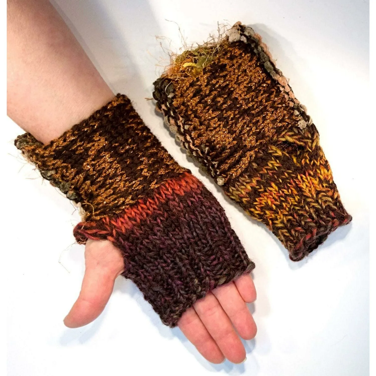 Hand knit funky fun fingerless fingers free driving gloves