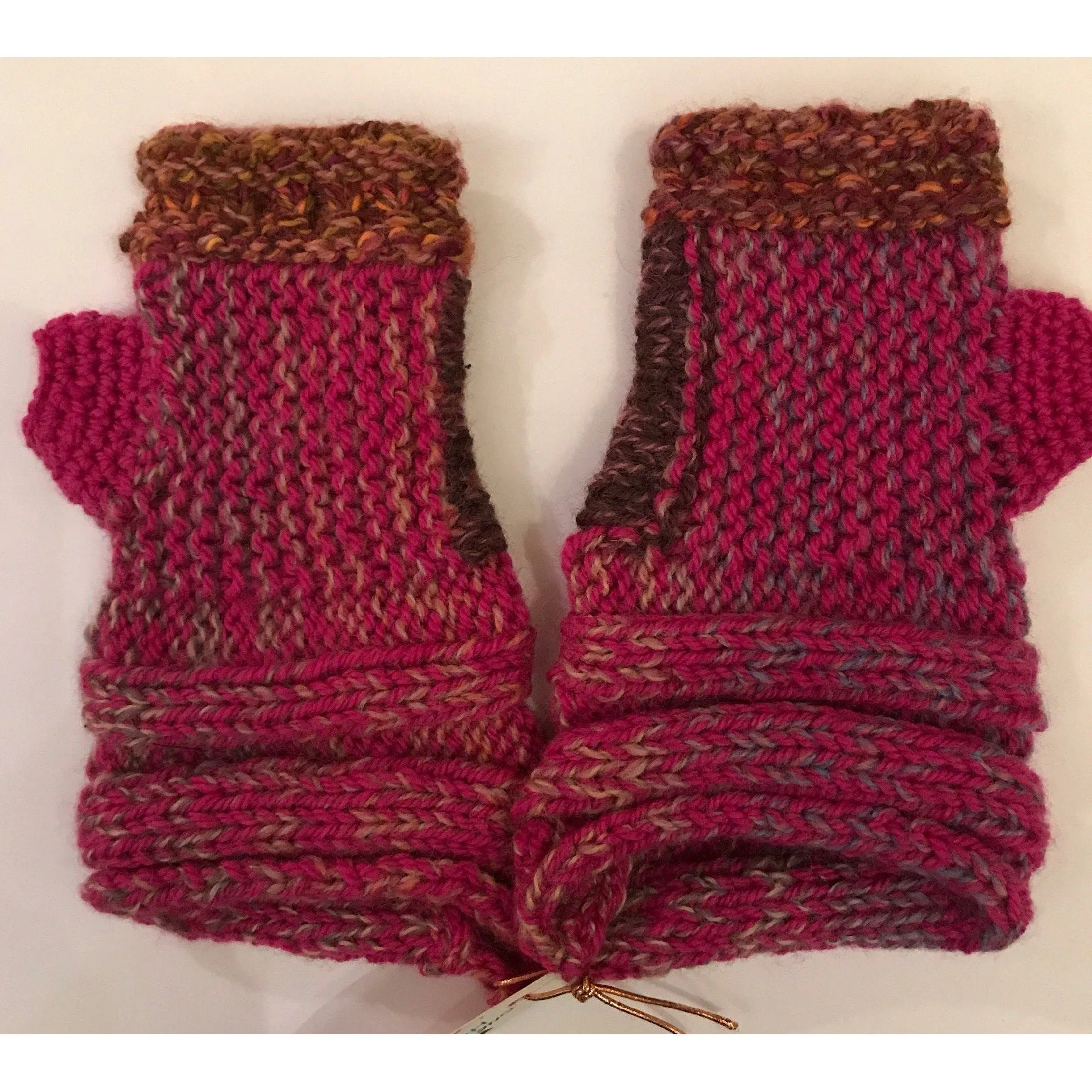 Hand knit text-ure fingerless gloves loaded with textures and colors.