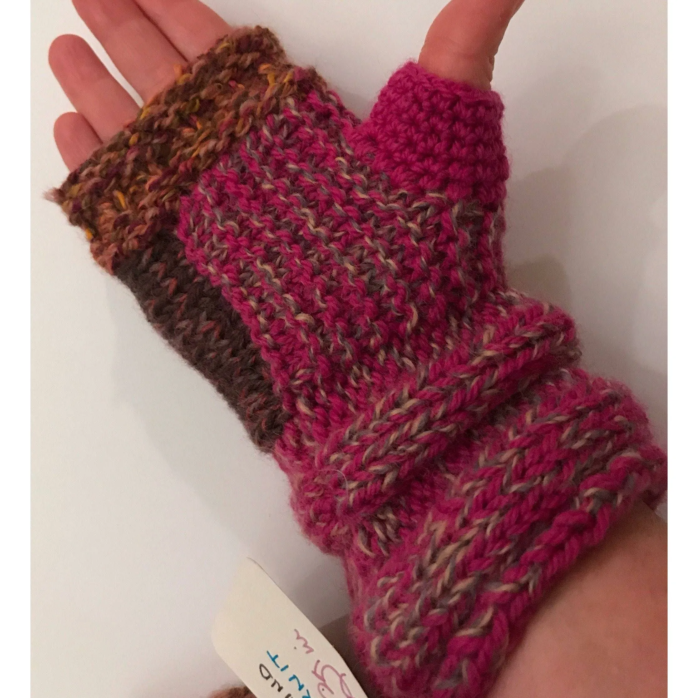 Hand knit text-ure fingerless gloves loaded with textures and colors.