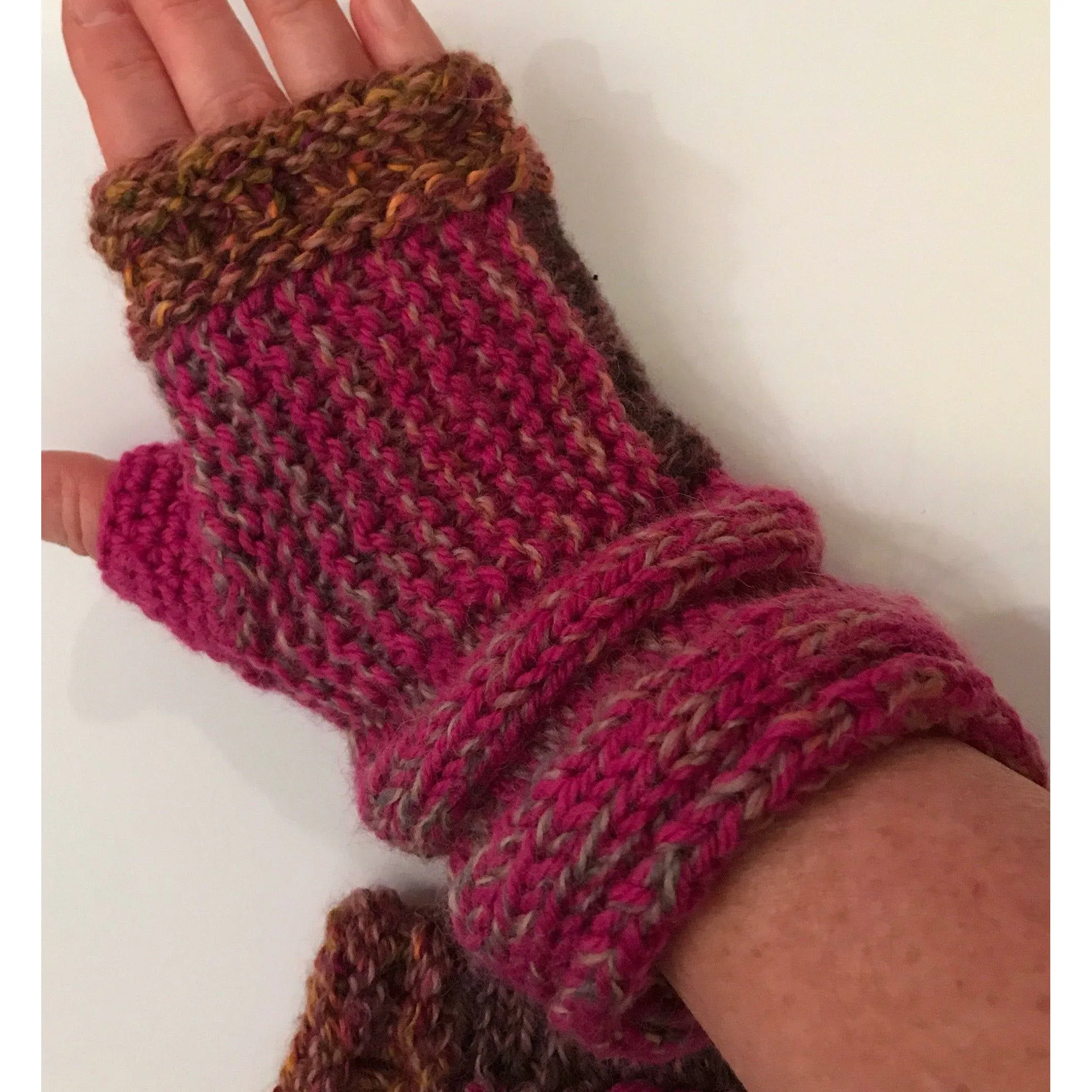 Hand knit text-ure fingerless gloves loaded with textures and colors.