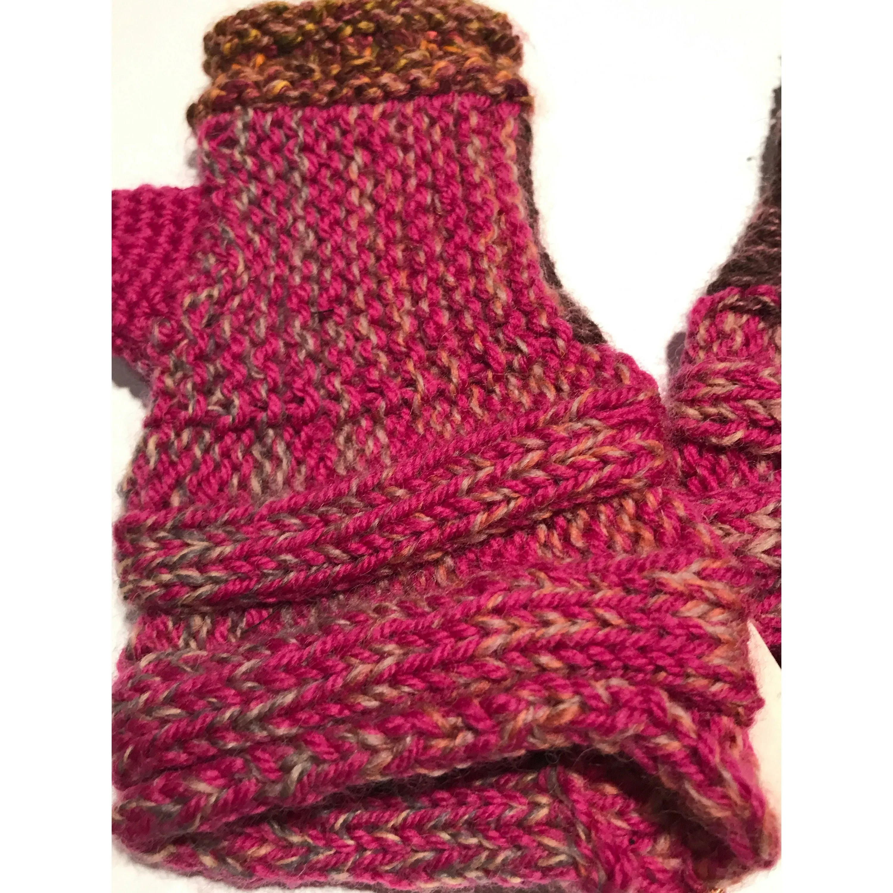 Hand knit text-ure fingerless gloves loaded with textures and colors.