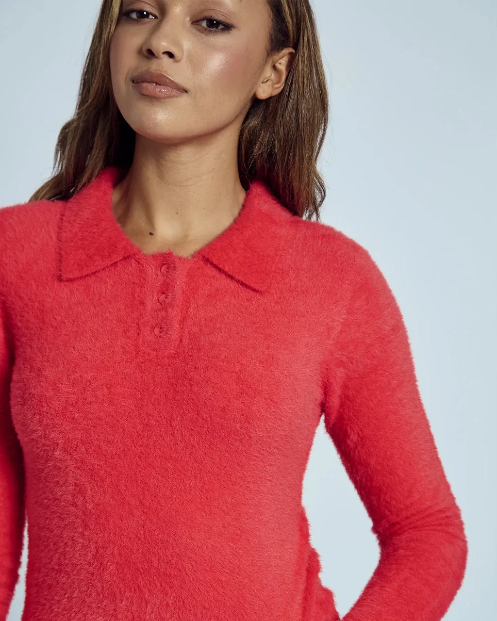 Heidi Brushed Knit Long Sleeve Polo Top