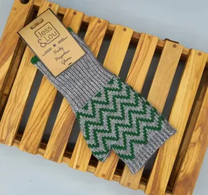 Herringbone Fingerless Gloves - Green