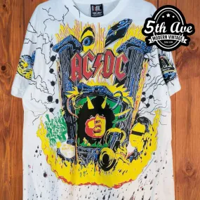 High Voltage Harmony: The Angus Young AC/DC All-Over Print White t shirt