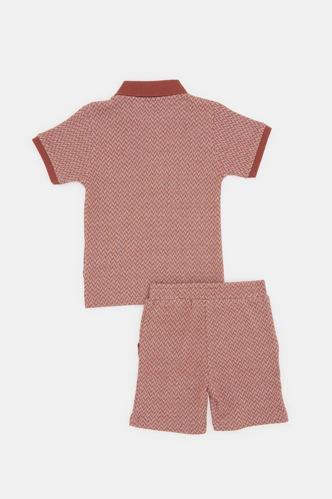 Infant Boys Cream And Brown Jacquard Polo And Short Set (2 Piece)