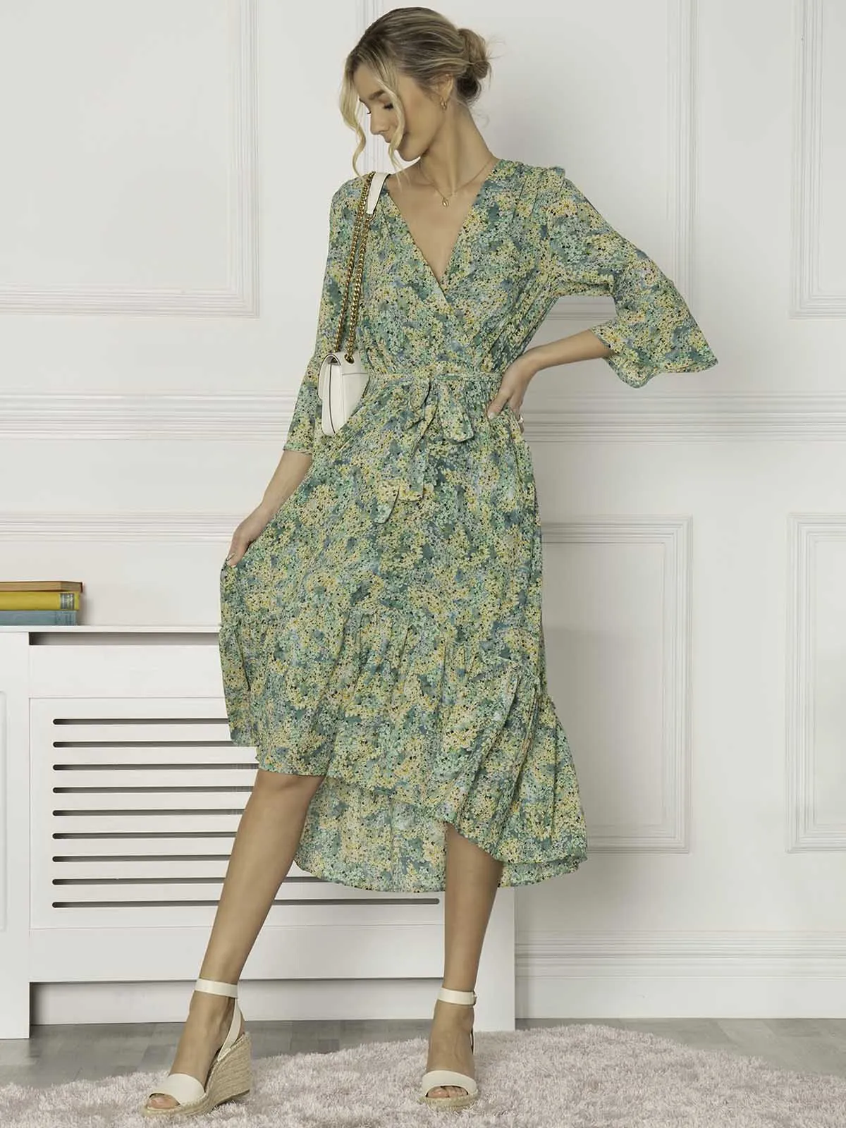 Jolie Moi Geelan Tiered Hem Maxi Dress, Green Floral