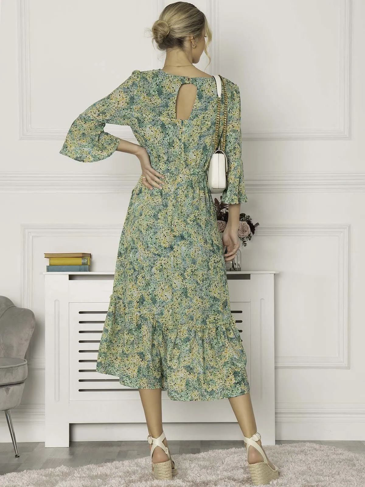 Jolie Moi Geelan Tiered Hem Maxi Dress, Green Floral