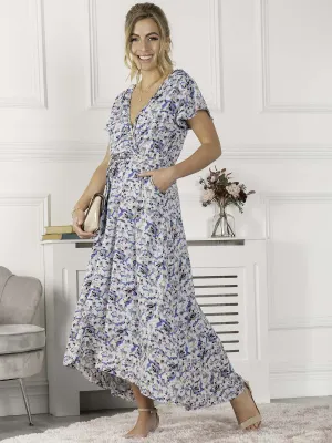 Jolie Moi Selina Wrap Dip Hem Dress, Blue Floral