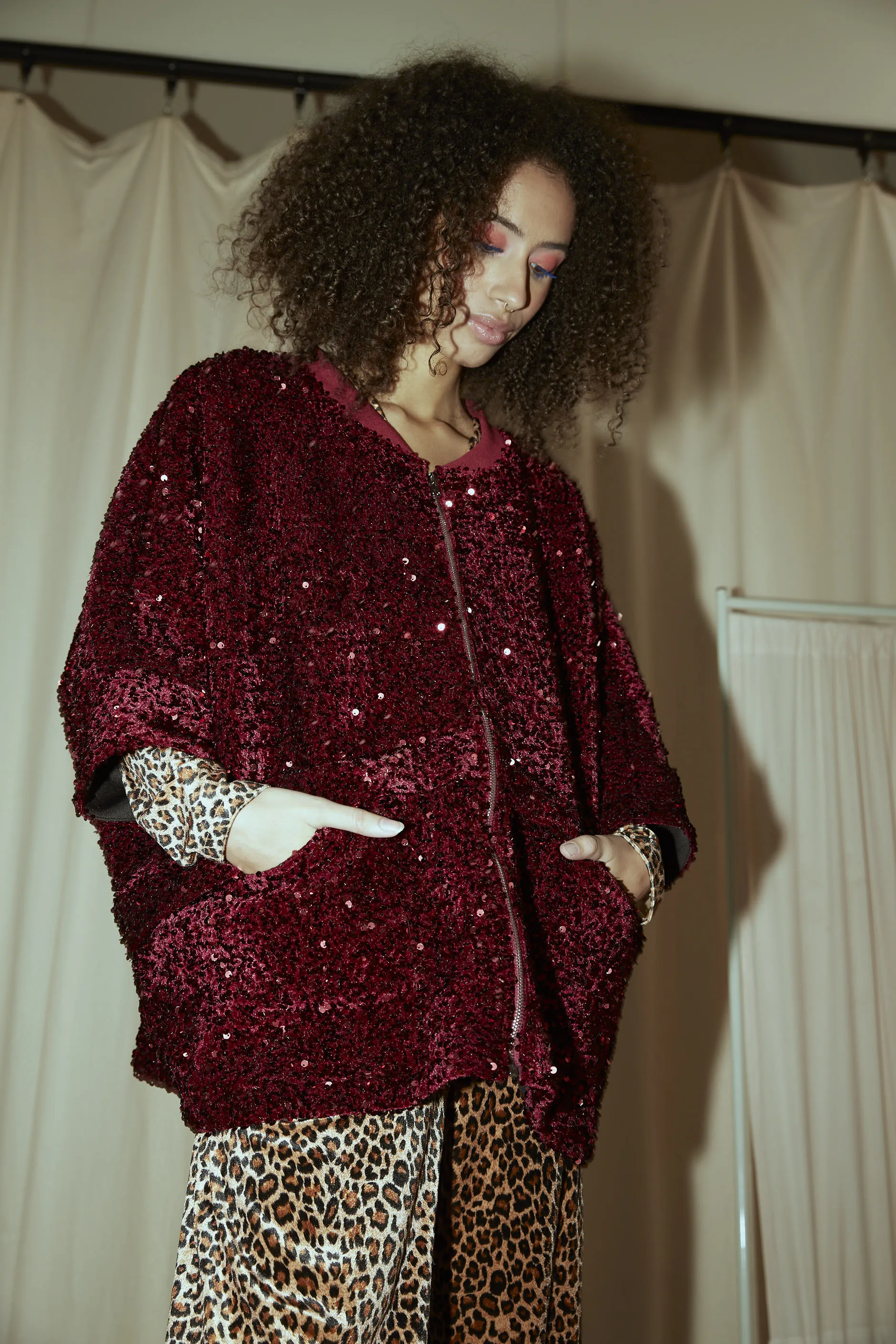 Kaia Sequin Jacket - Deep red