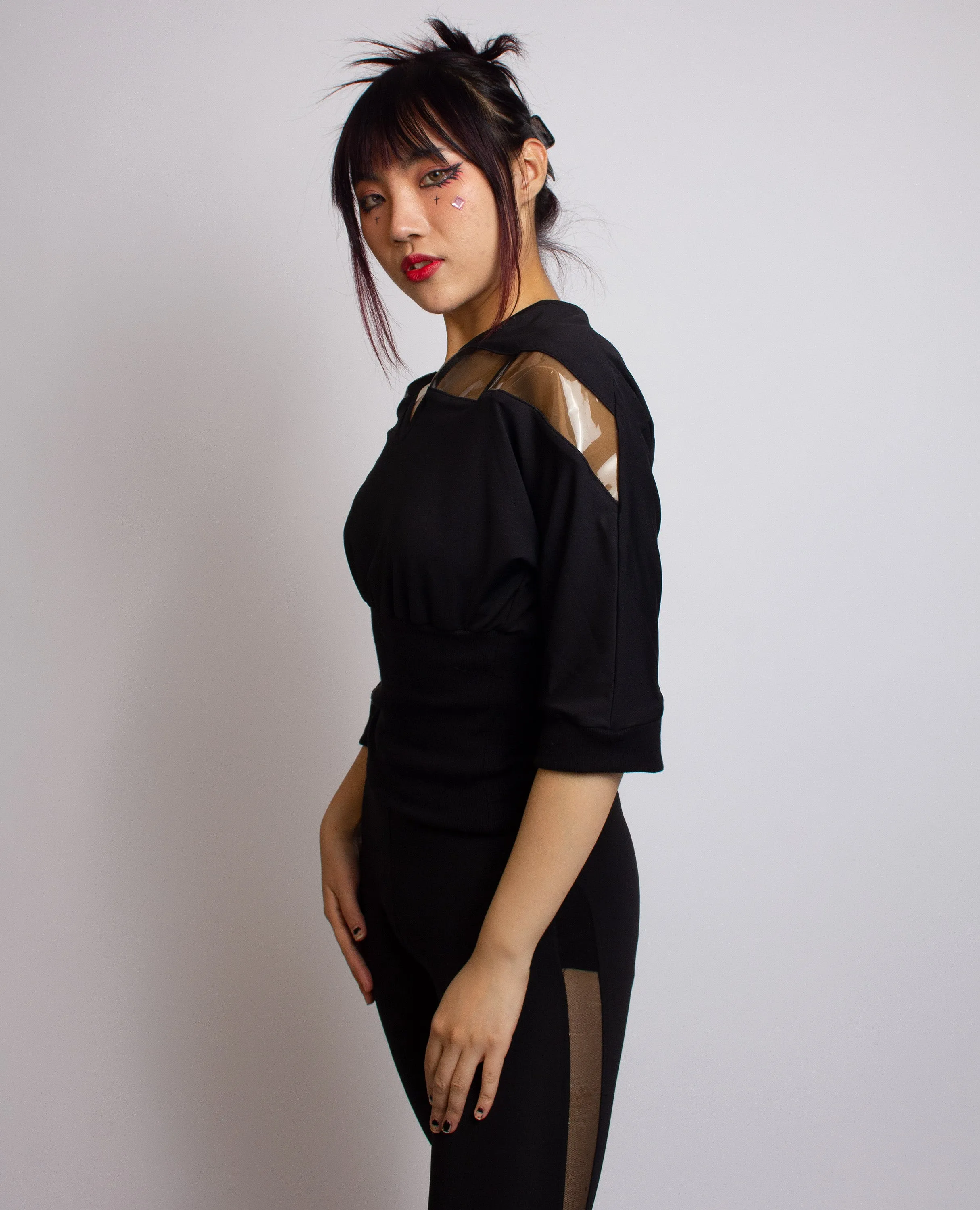 KIMONO TOP BLACK / BLACK PVC