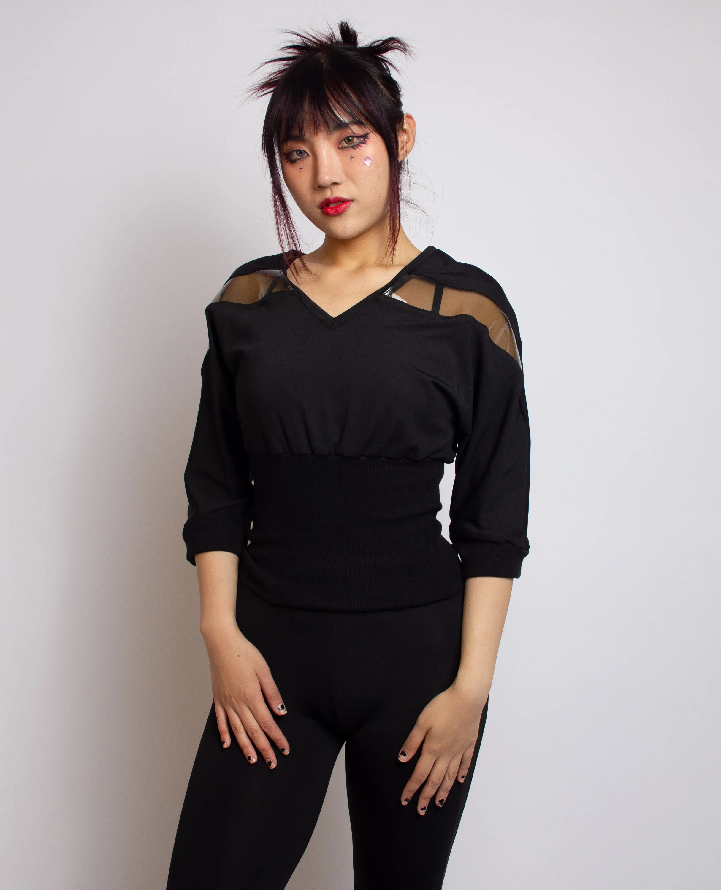 KIMONO TOP BLACK / BLACK PVC