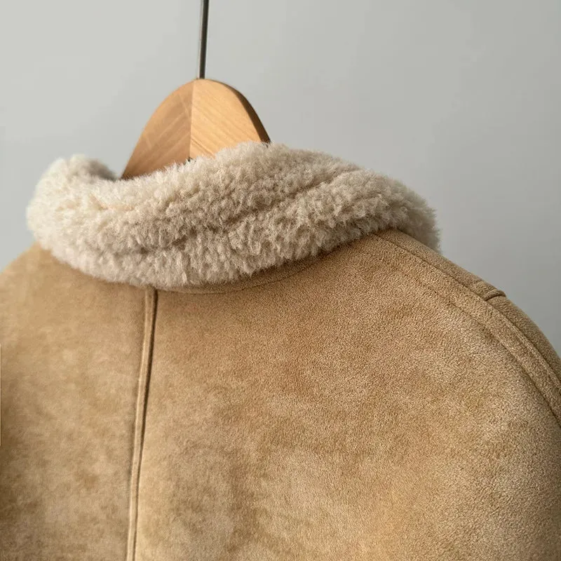 [Korean style] High Quality 2 Colors Retro Suede Shearling Jacket