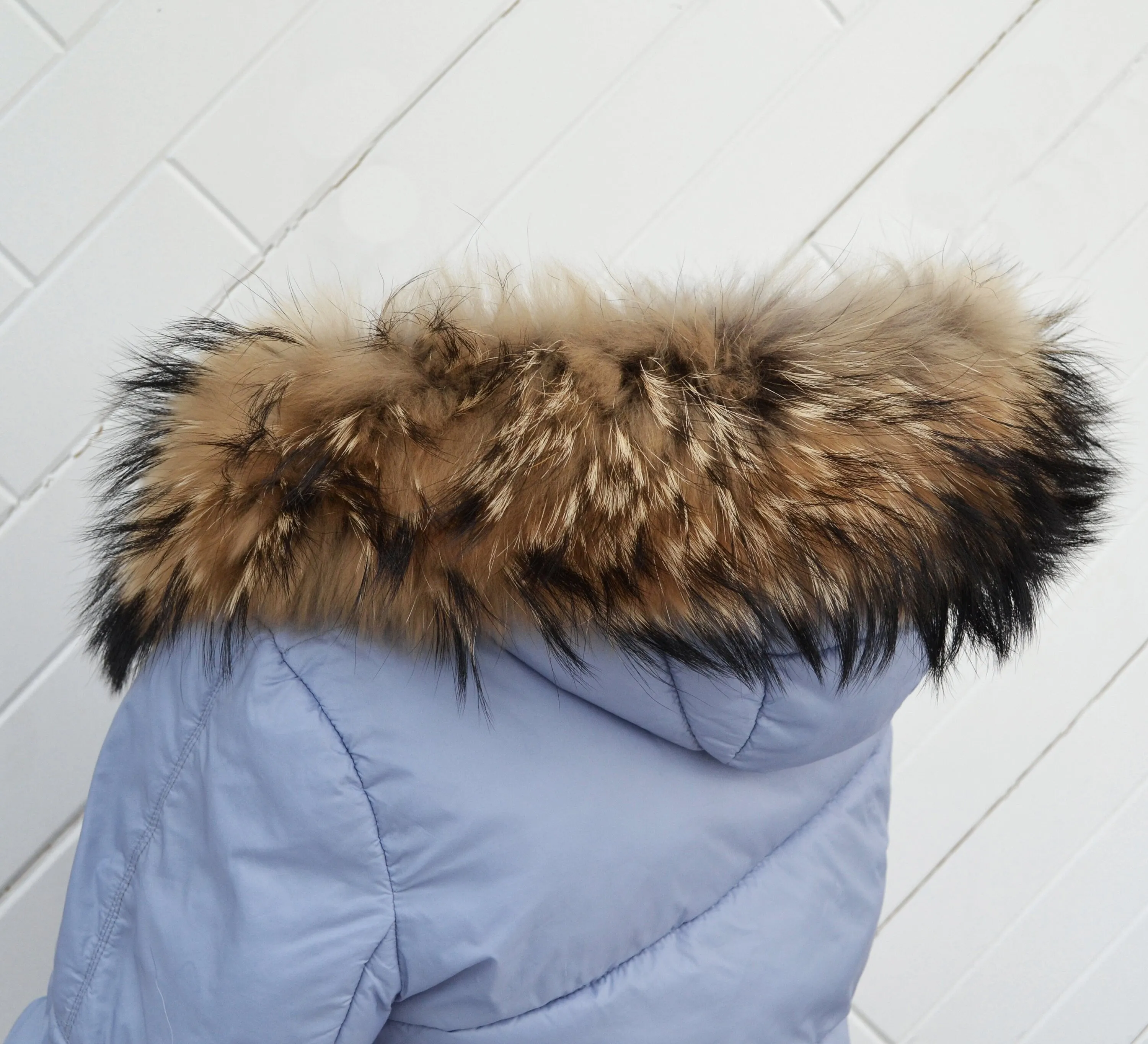 Large Exclusive Real Finnish Raccoon Fur Collar, Trim for Hood (SKIN, central part), 80 cm