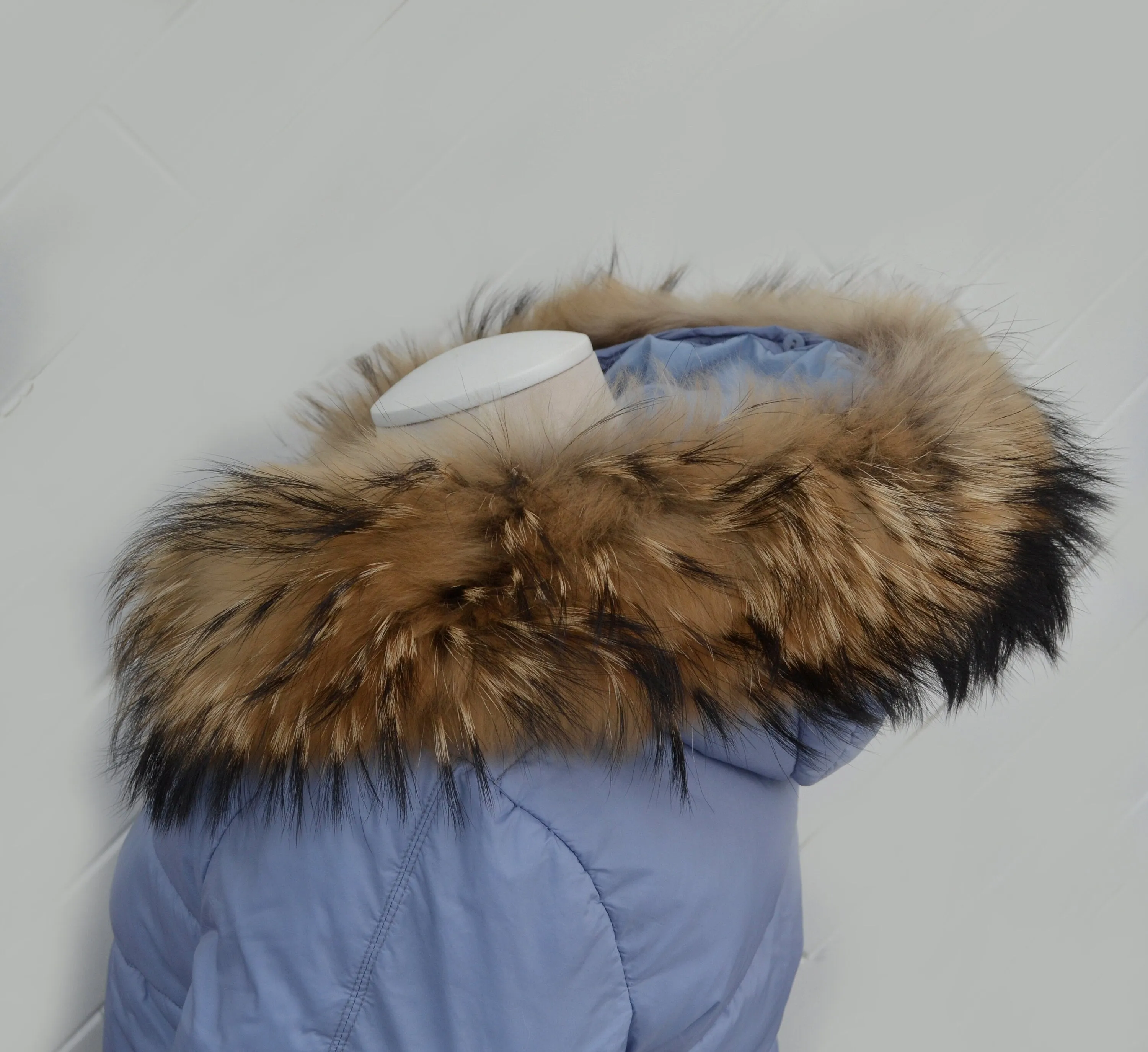 Large Exclusive Real Finnish Raccoon Fur Collar, Trim for Hood (SKIN, central part), 80 cm