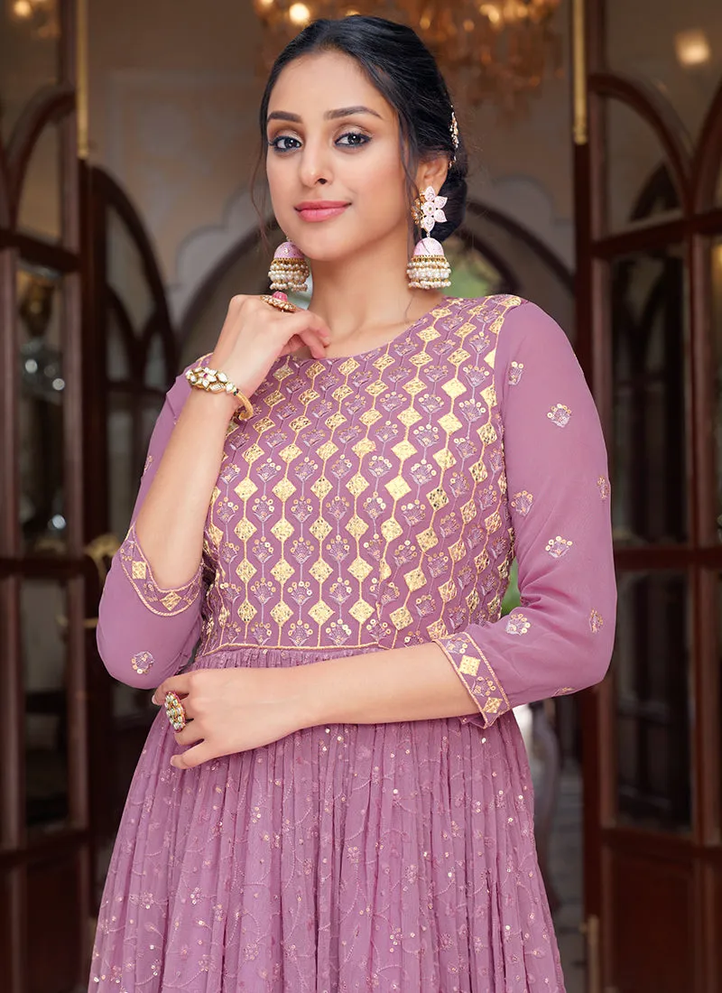 Lavender Sequence Embroidery Anarkali Gown