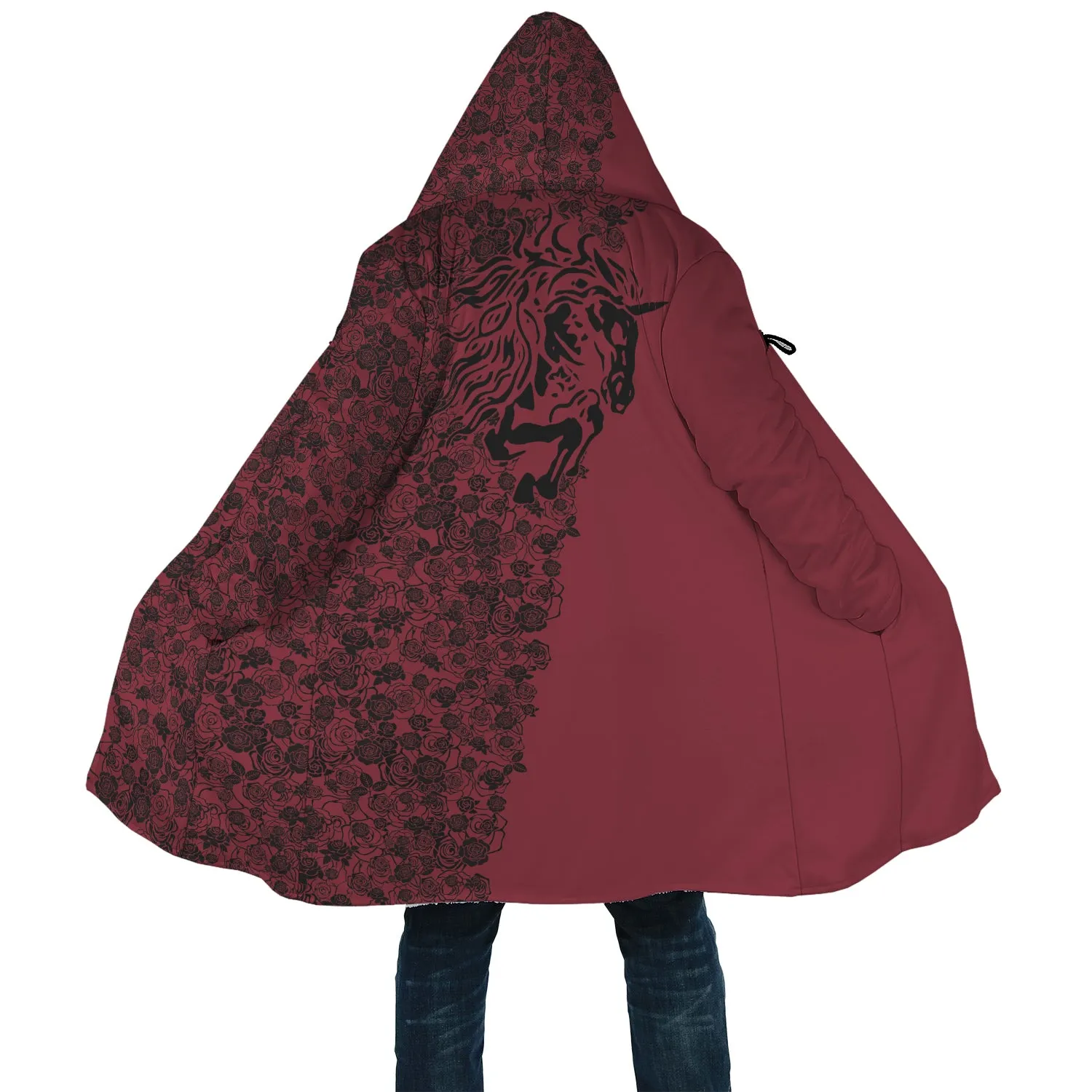 Lee's Excellent Hooded Coat with Unicorn - Black Roses [with Bag]