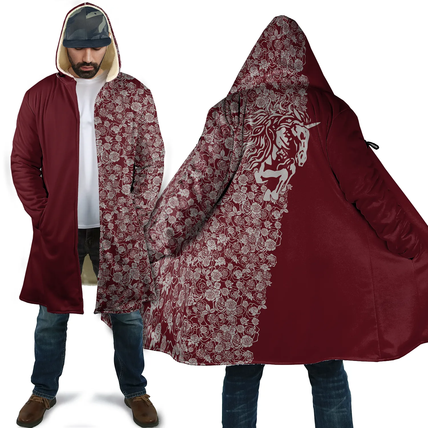 Lee's EXCELLENT Hooded Coat with Unicorn - Crimson [with bag]