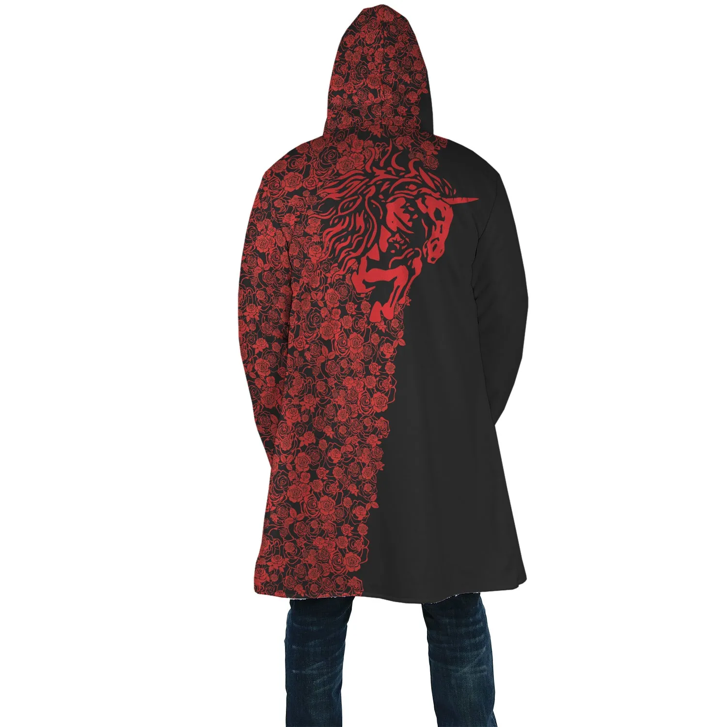 Lee's Excellent Hooded Coat with Unicorn - Red Roses [with Bag]