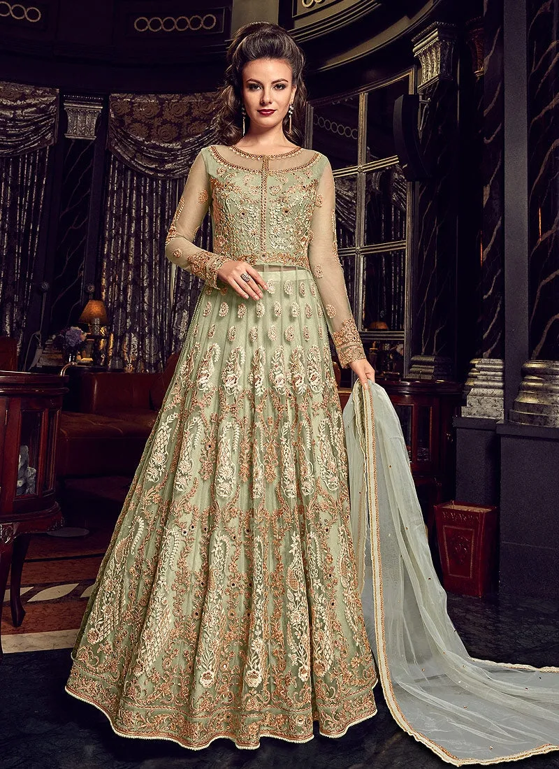 Light Green With Gold Embroidered Lehenga/Pant Suit