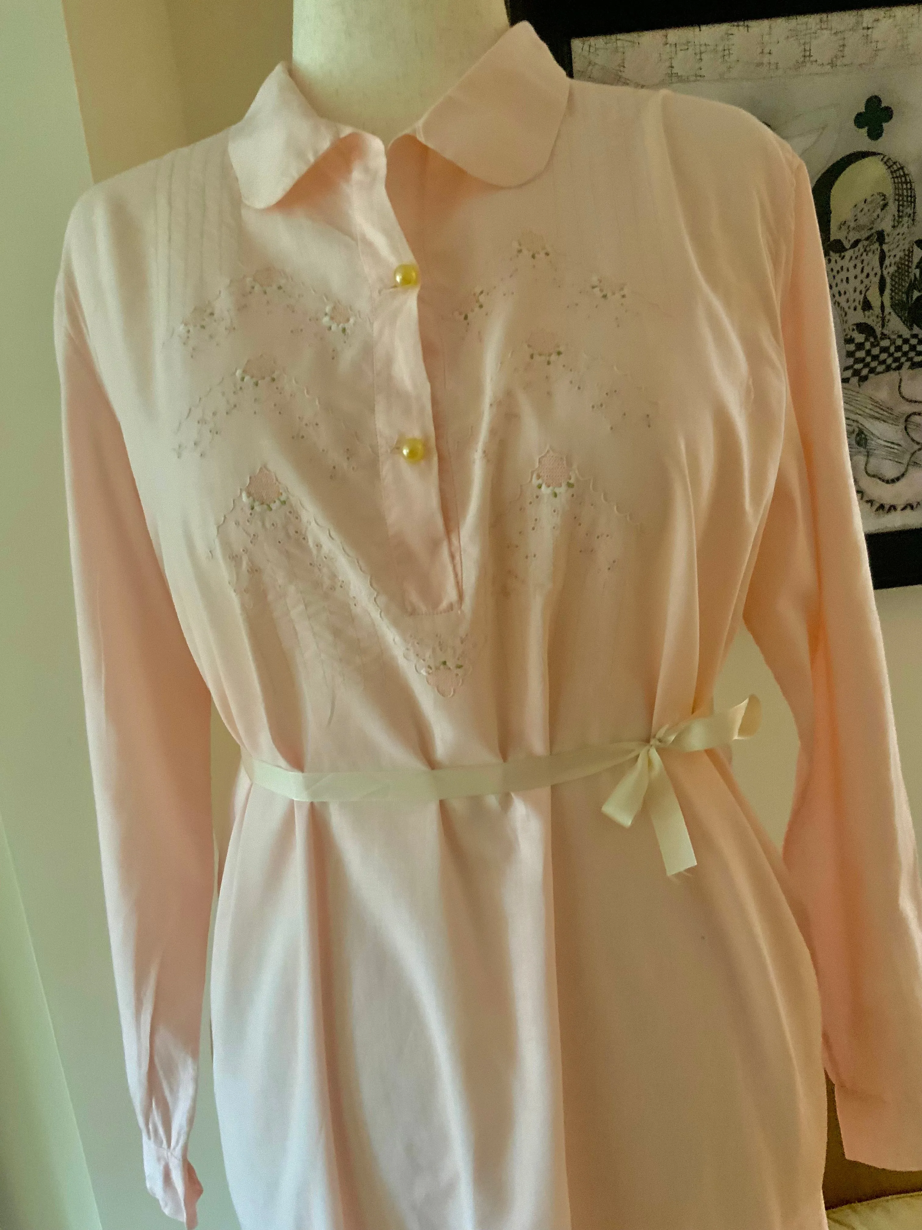 Long Sleeve Cotton Nightgown - 60s