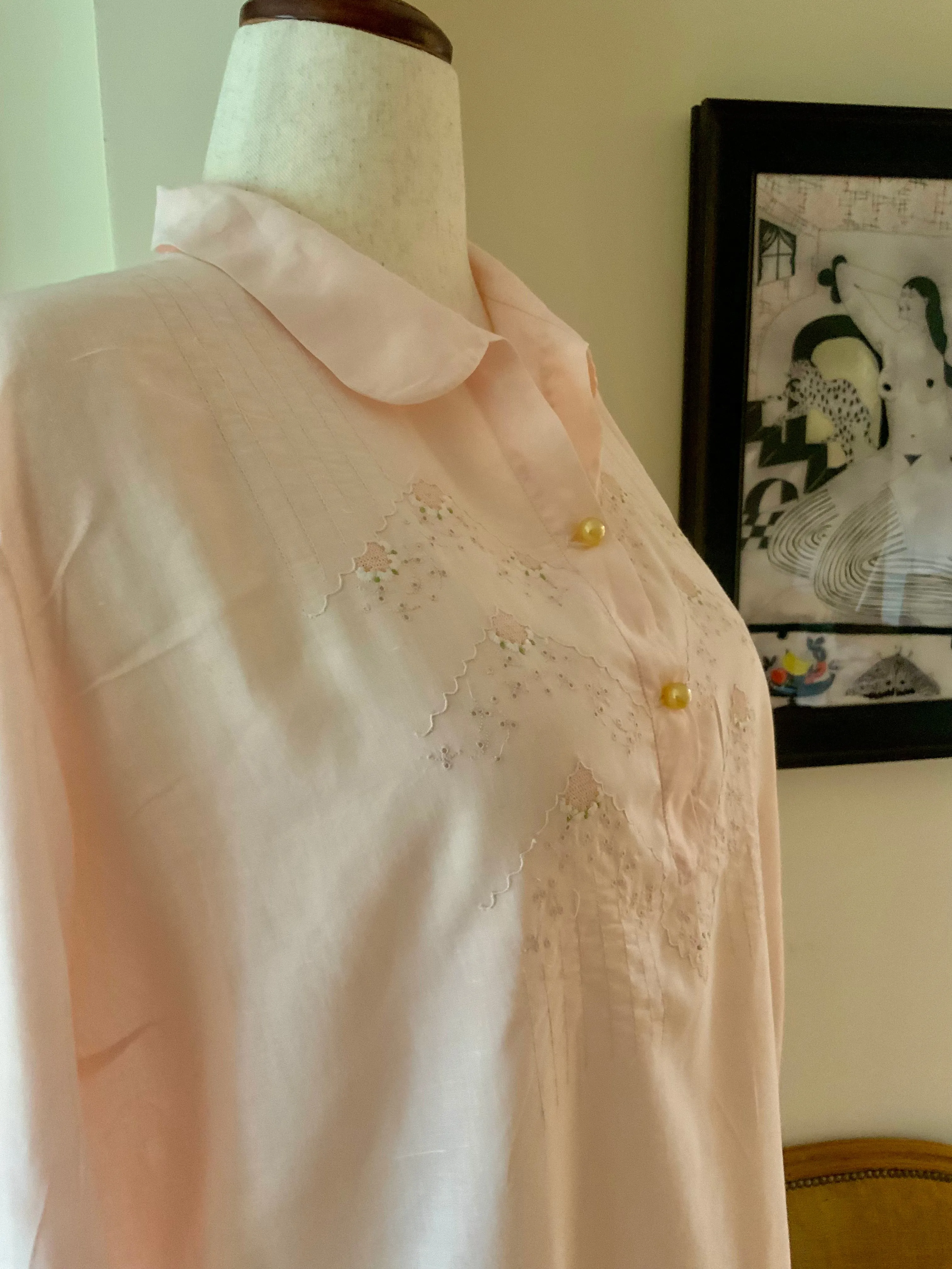 Long Sleeve Cotton Nightgown - 60s