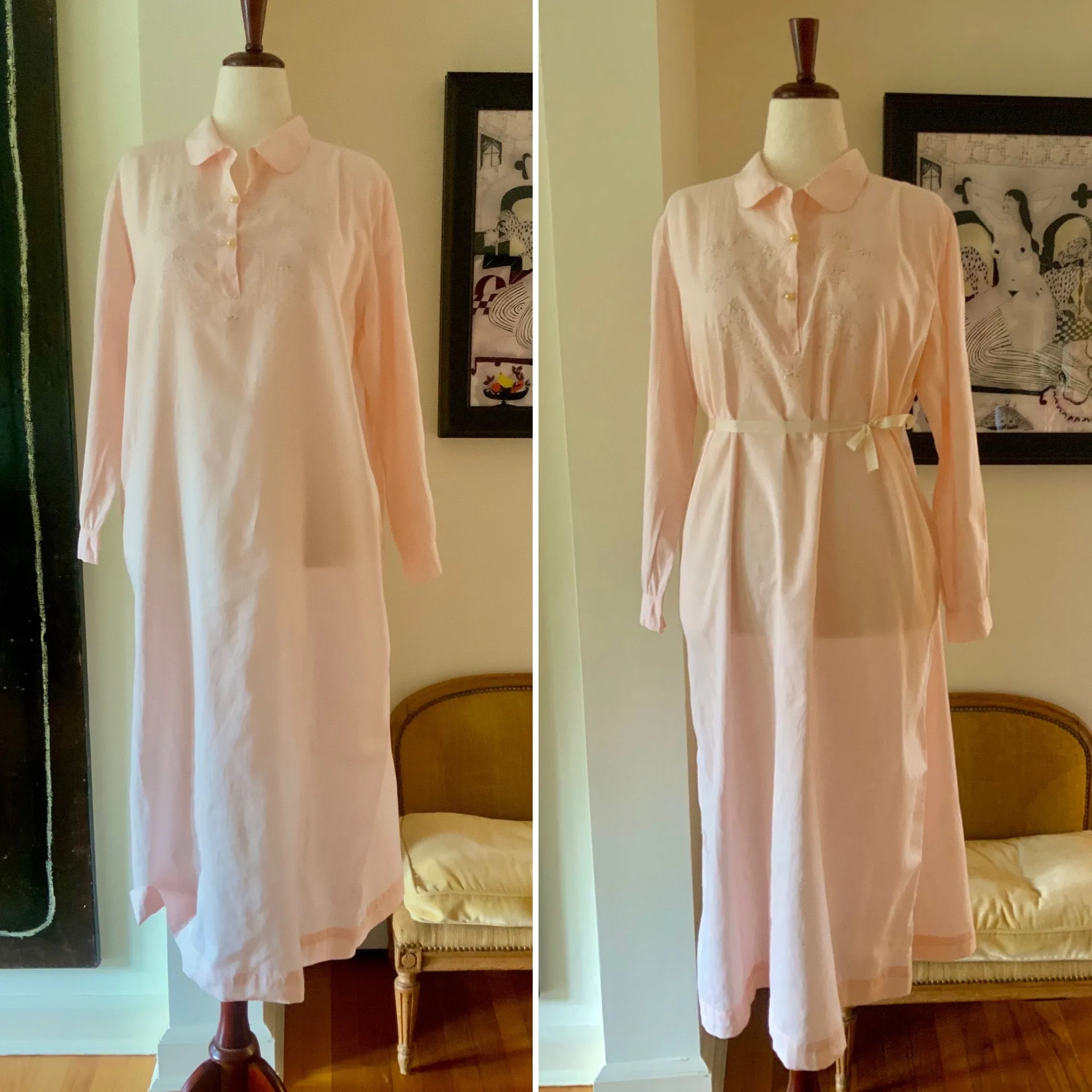 Long Sleeve Cotton Nightgown - 60s