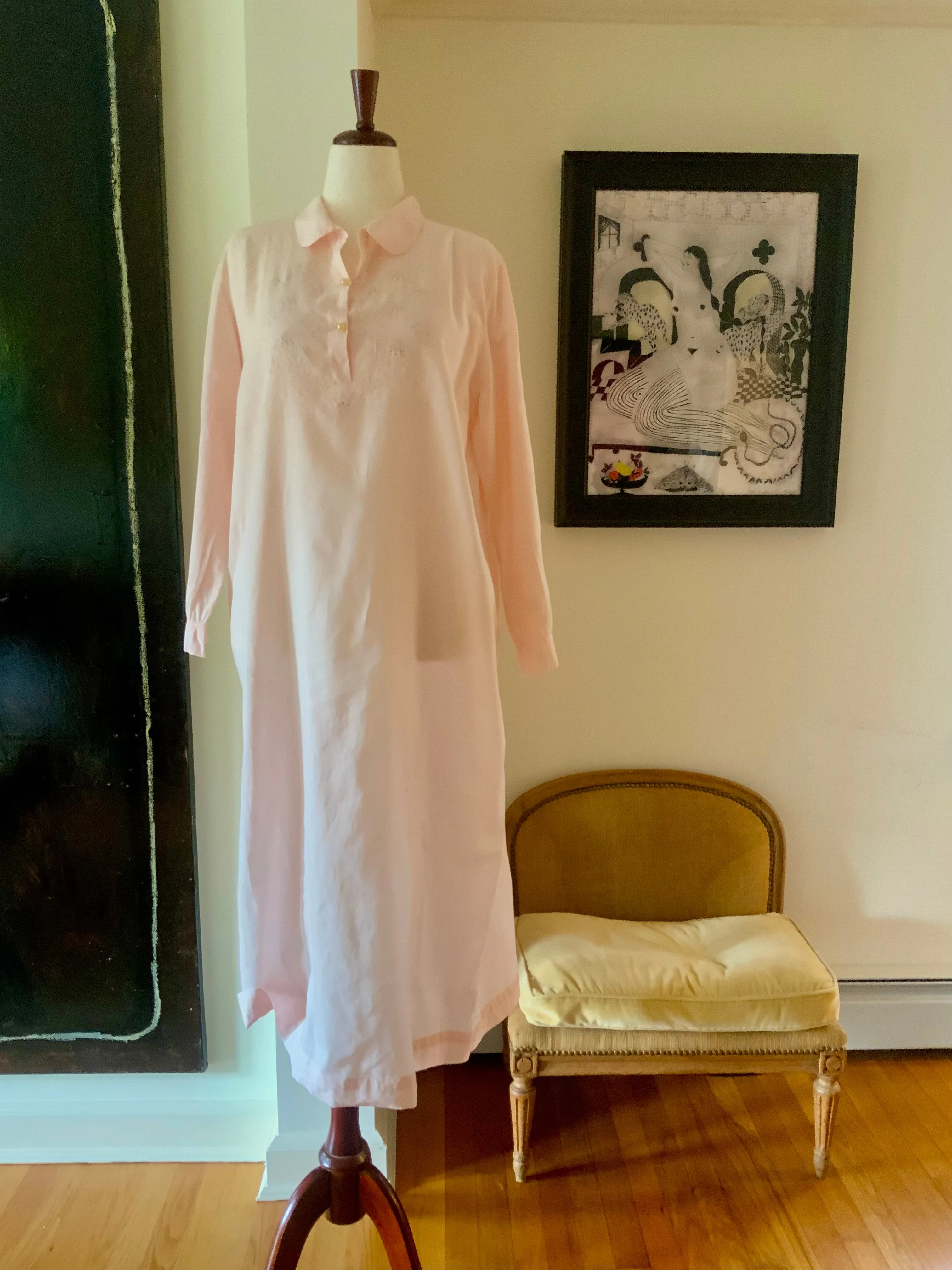 Long Sleeve Cotton Nightgown - 60s