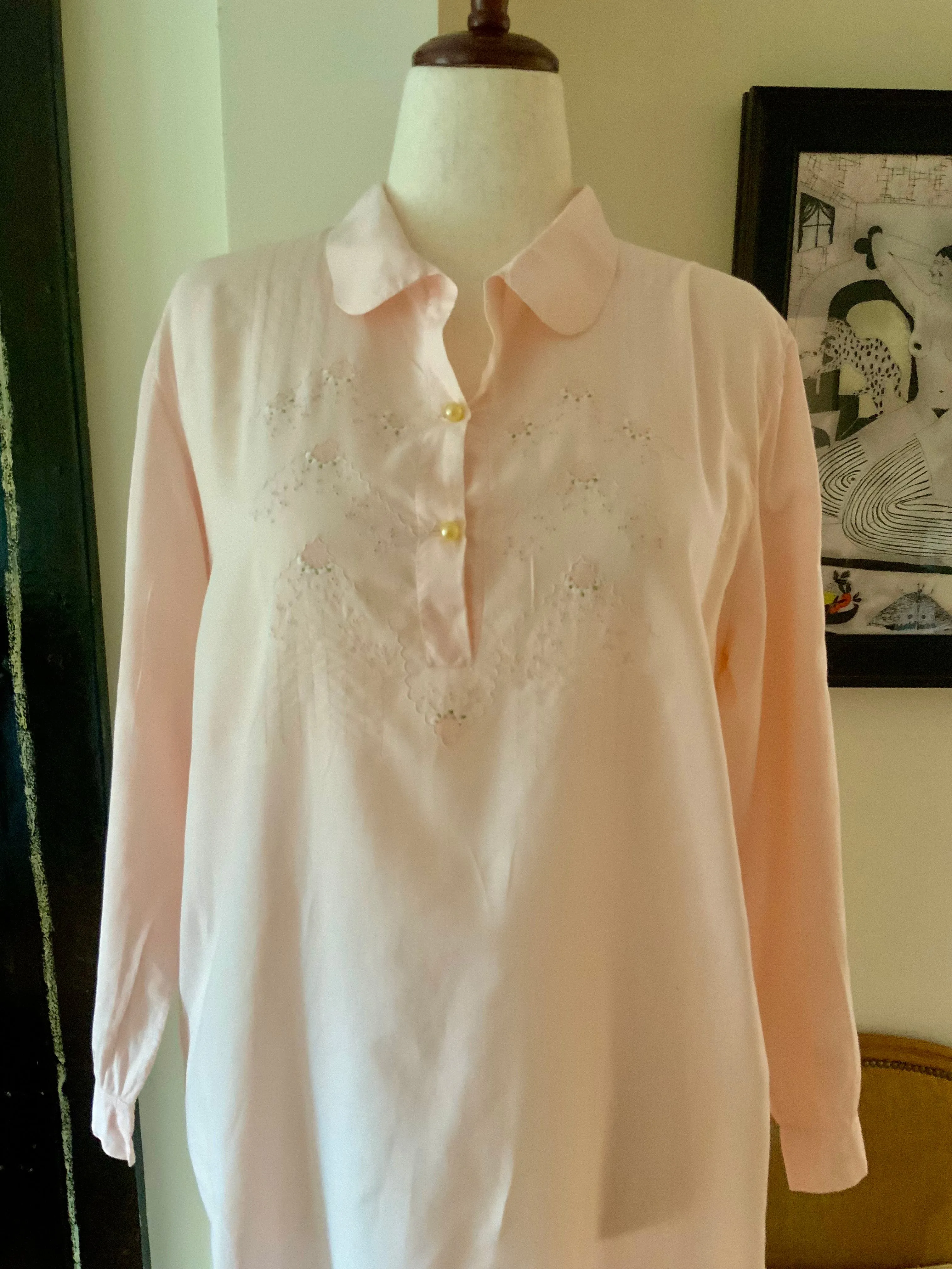 Long Sleeve Cotton Nightgown - 60s