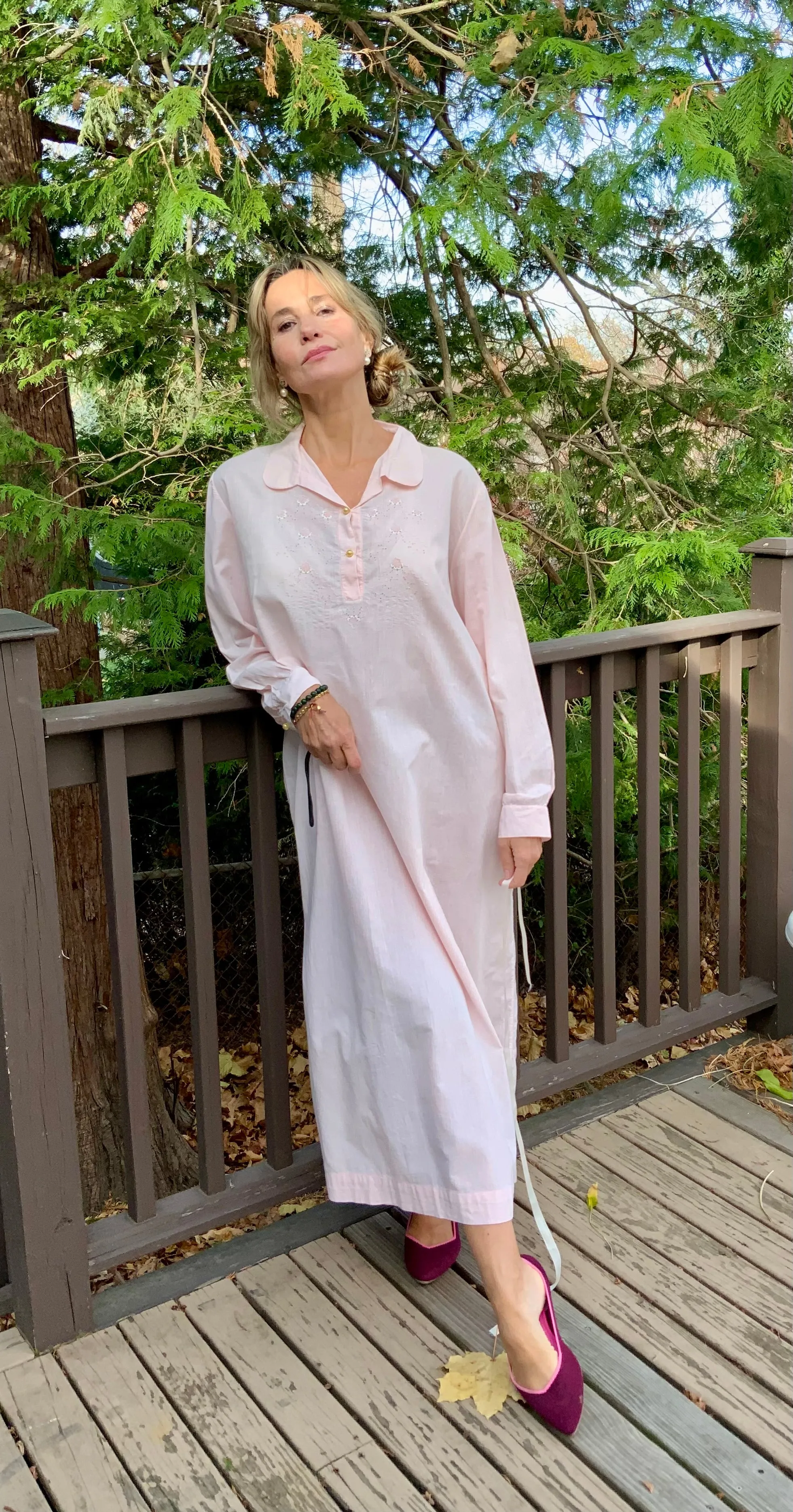 Long Sleeve Cotton Nightgown - 60s