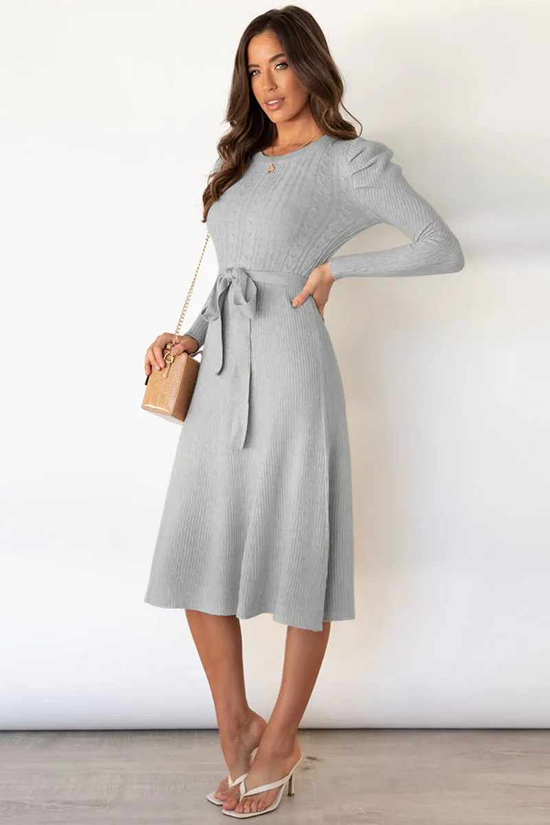 Long Sleeve Tie Waist Midi Sweater Dress