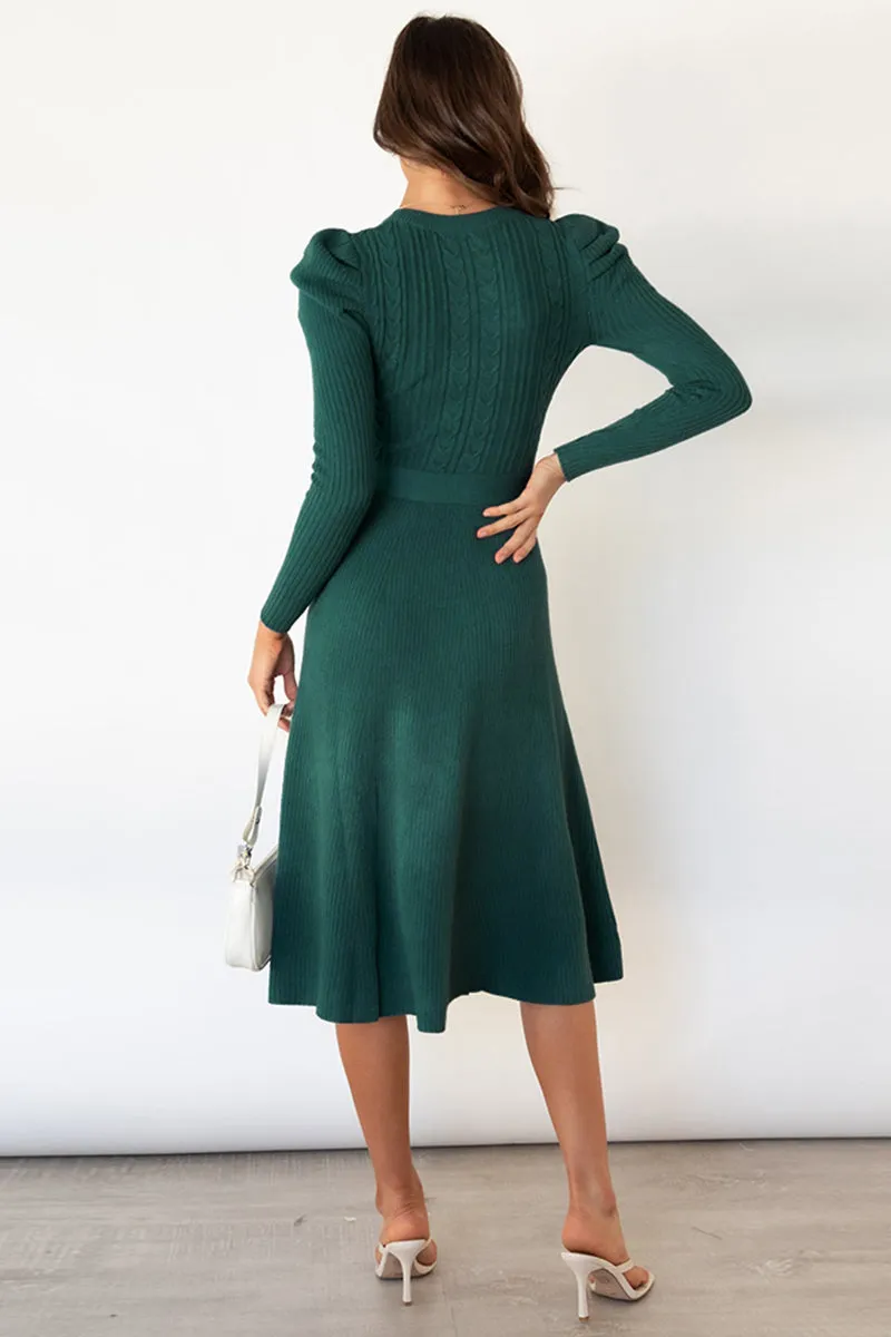 Long Sleeve Tie Waist Midi Sweater Dress