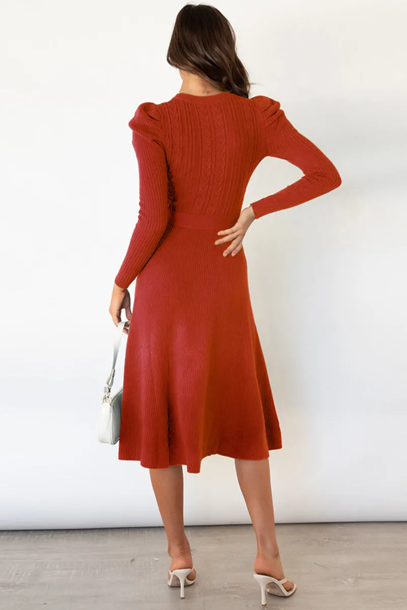 Long Sleeve Tie Waist Midi Sweater Dress