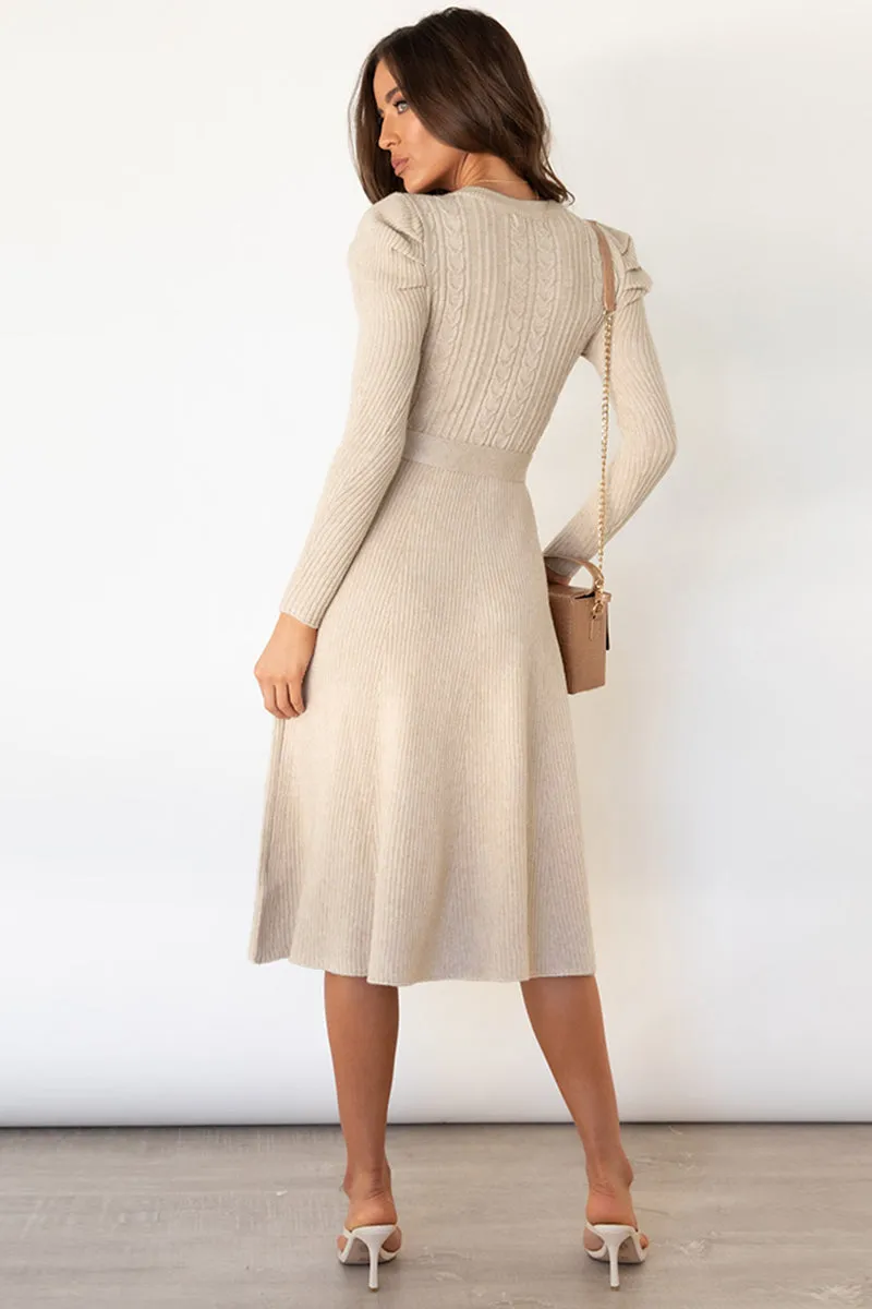 Long Sleeve Tie Waist Midi Sweater Dress