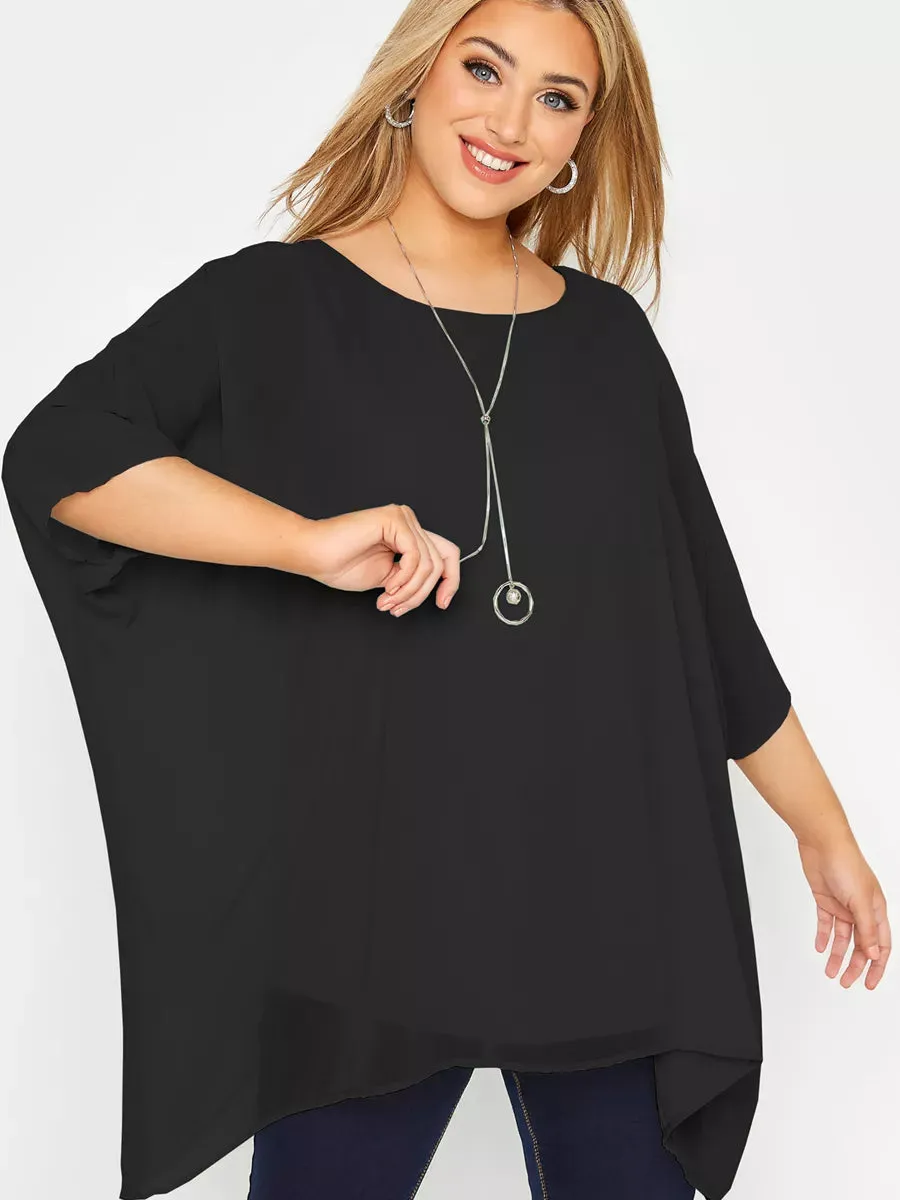 Loose Batwing Sleeve Elegant Summer.Cape Blouse Women.Large Size